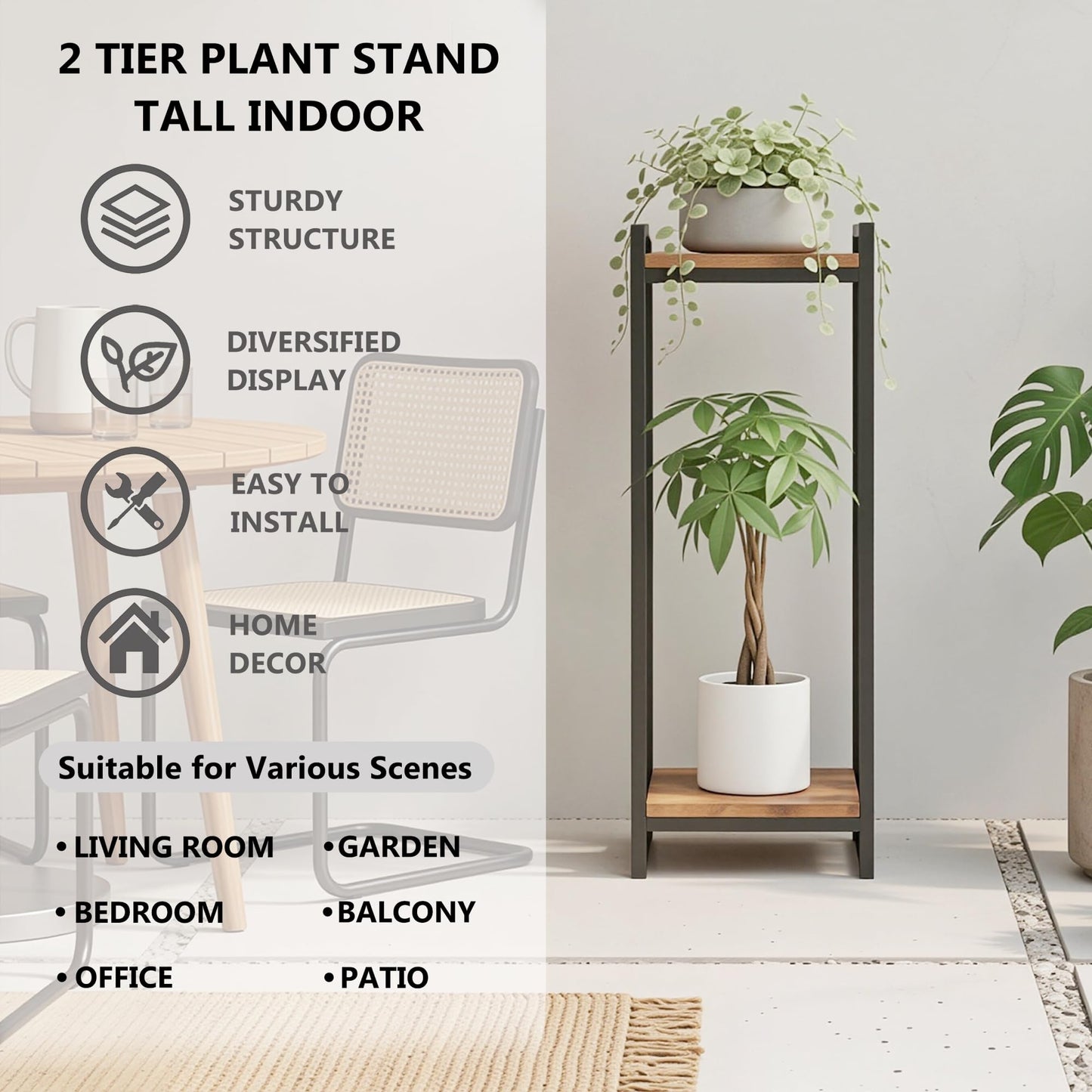 FONHAYE 34" Tall Plant Stand Indoor, 2-Tier Modern Plant Shelf Corner Flower Pot Holder Organizer for Living Room Balcony Garden, Rustic Brown