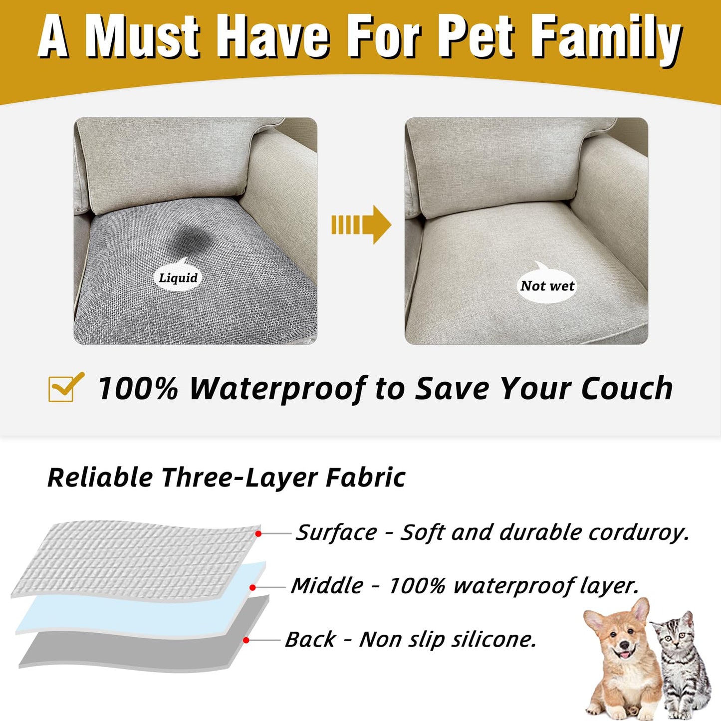 Couch Arm Covers, Sofa Arm Covers, Waterproof Armrest Cover for Sofa, Armchair, Loveseat, Non-Slip Recliner Arm Cover, Headrest Cover, Arm Chair Covers Set of 2 (Light Gray, 24"×20")