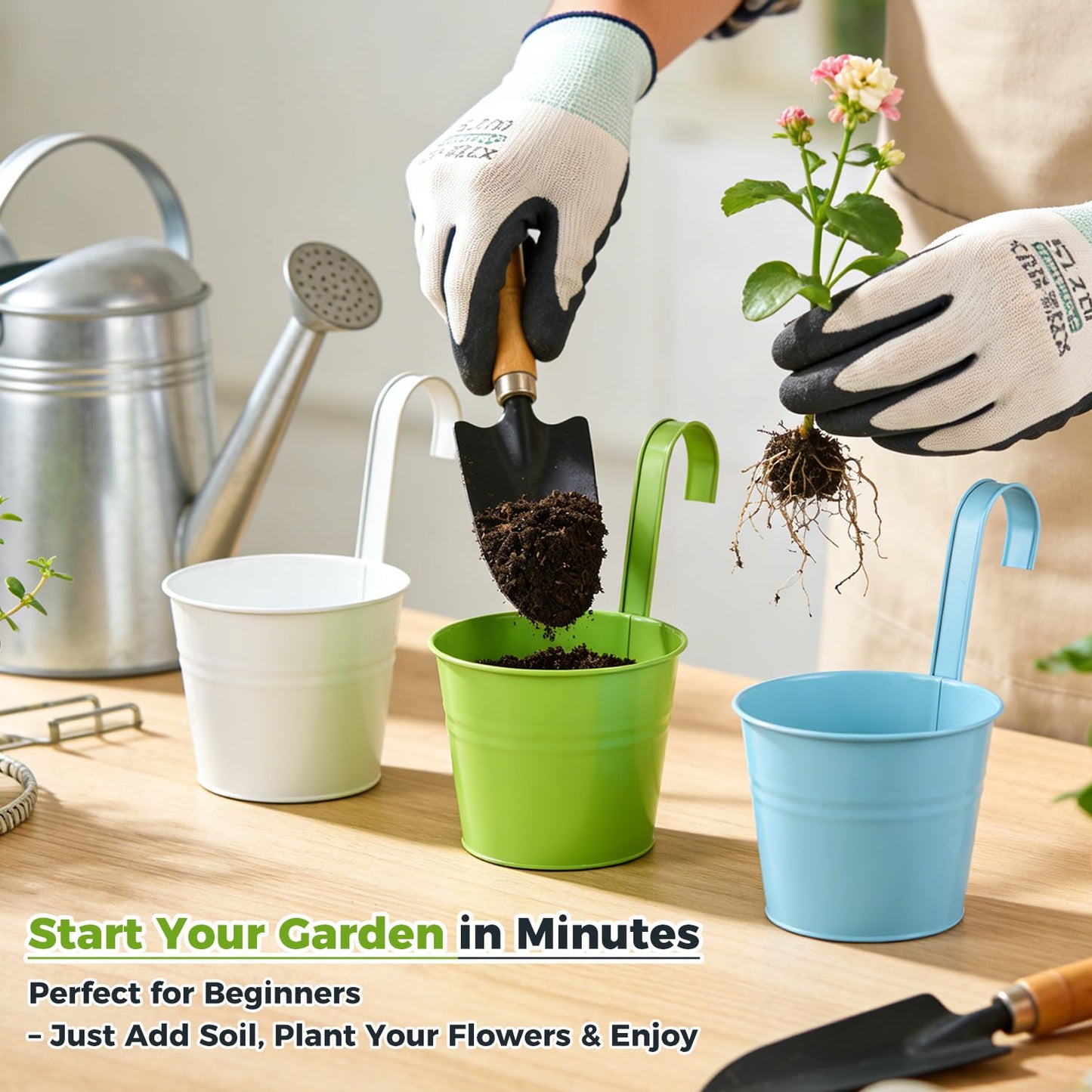 12 Pack Balcony Planters Railing Hanging, Colorful Railing Planter 4 Inches Small Hanging Plant Holder Indoor/Outdoor