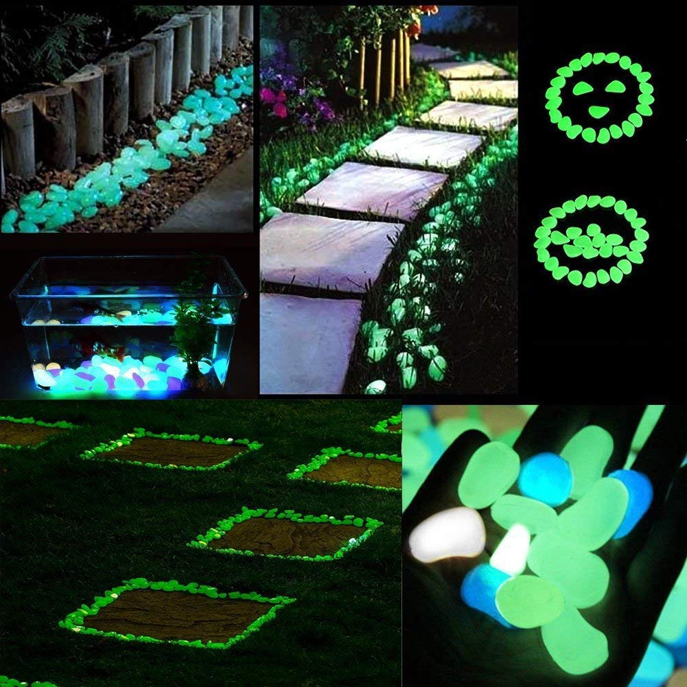 340 Pcs Glow in The Dark Garden Pebbles, Gardening Luminous Glow Stones Outdoor Decor Glowing Water Fish Tank Gravel (Green)