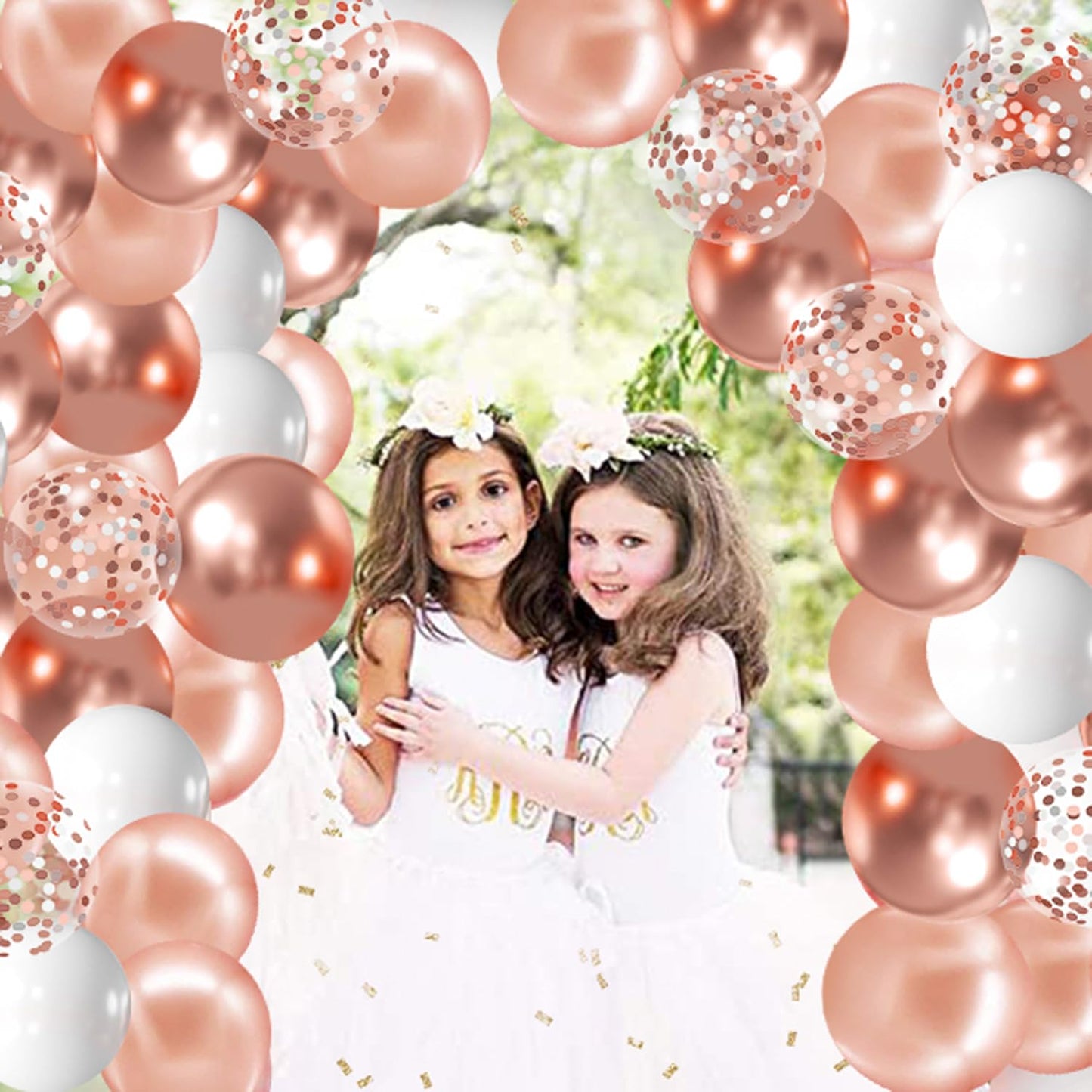 Zesliwy 50pcs Party Balloons Rose Gold Balloons, Rose Gold Metallic White Balloons with Confetti Balloons for Birthday Party Wedding Graduation Anniversary Bridal Shower Decorations