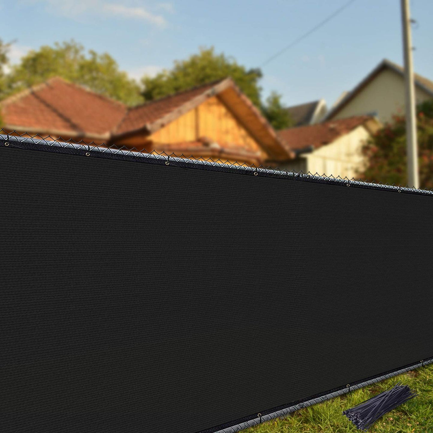 iCover 4x50ft Privacy Screen Fence, Outdoor Fencing Panels, Garden Windscreen Mesh Shade Sail Net Barrier, Include Reinforced Bindings and Brass Grommets Cable Zip Ties, Black