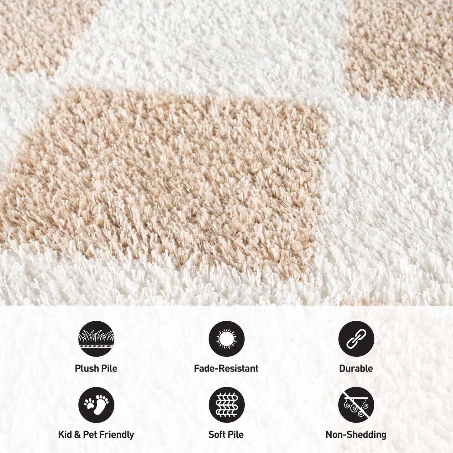 Rugshop Diamond Wave Shag Area Rug Beige 7' 10" x 10' Perfect for Large Living Rooms, Dining Areas, or Master Bedrooms