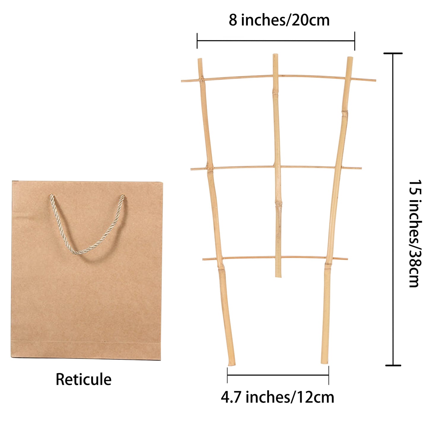 Natural Bamboo Trellis 15 Inches for Climbing Plants, Bamboo Trellis Potted Plant - 3 Pack