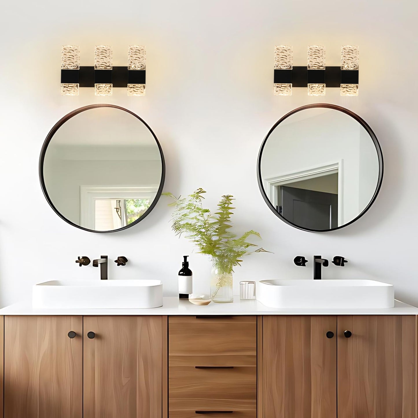 VINLUZ 3 Light Modern Bathroom Lighting Fixture Over Mirror in Matte Black Finish,3000K Dimmable Crystal Wall sconces LED Hardwired Vanity Light for Hallway Gallery