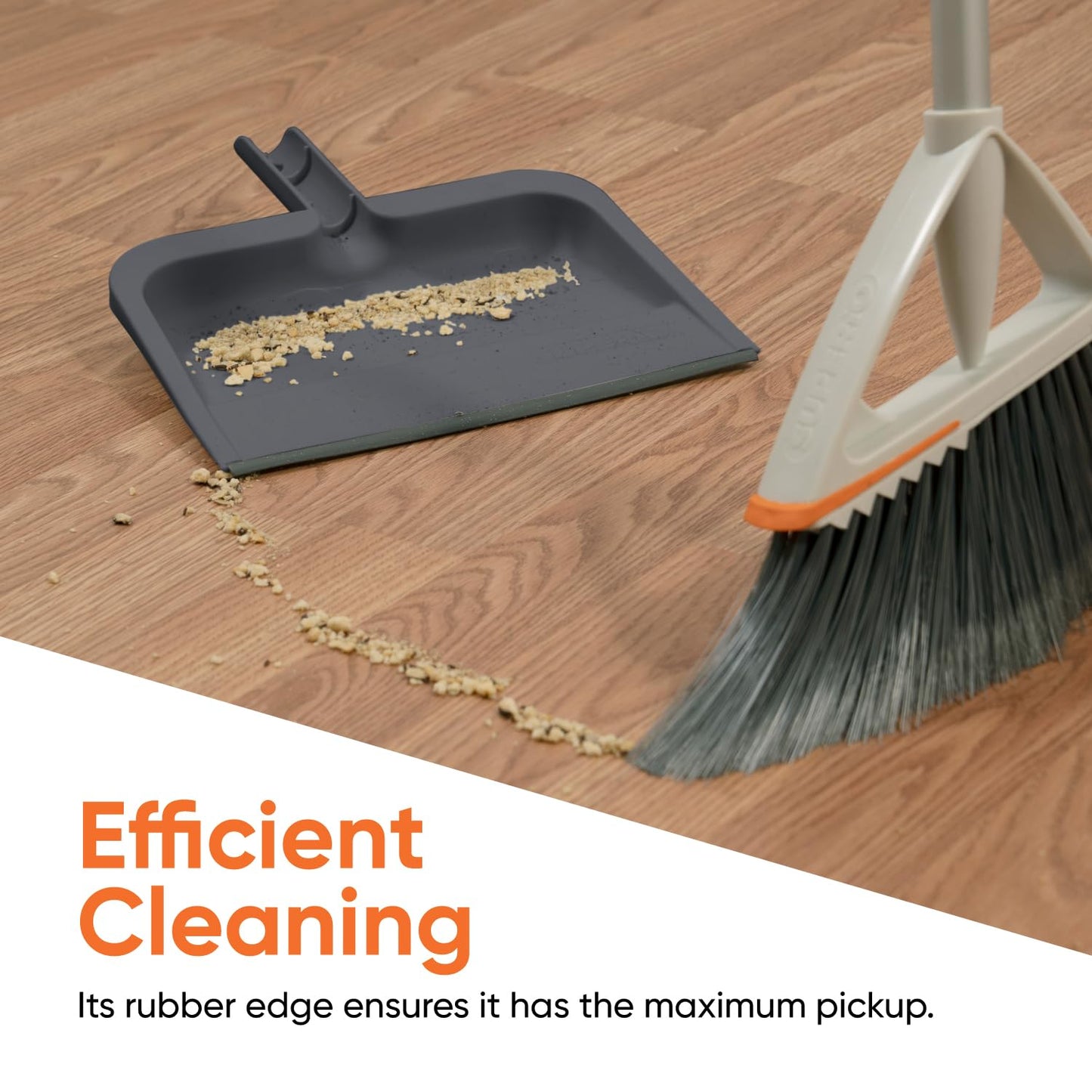 Superio Clip-On Dustpan with Rubber Lip - 10-inch Wide Durable Plastic Dust Pan with Comfort Grip Handle, 2-Pack (Grey)