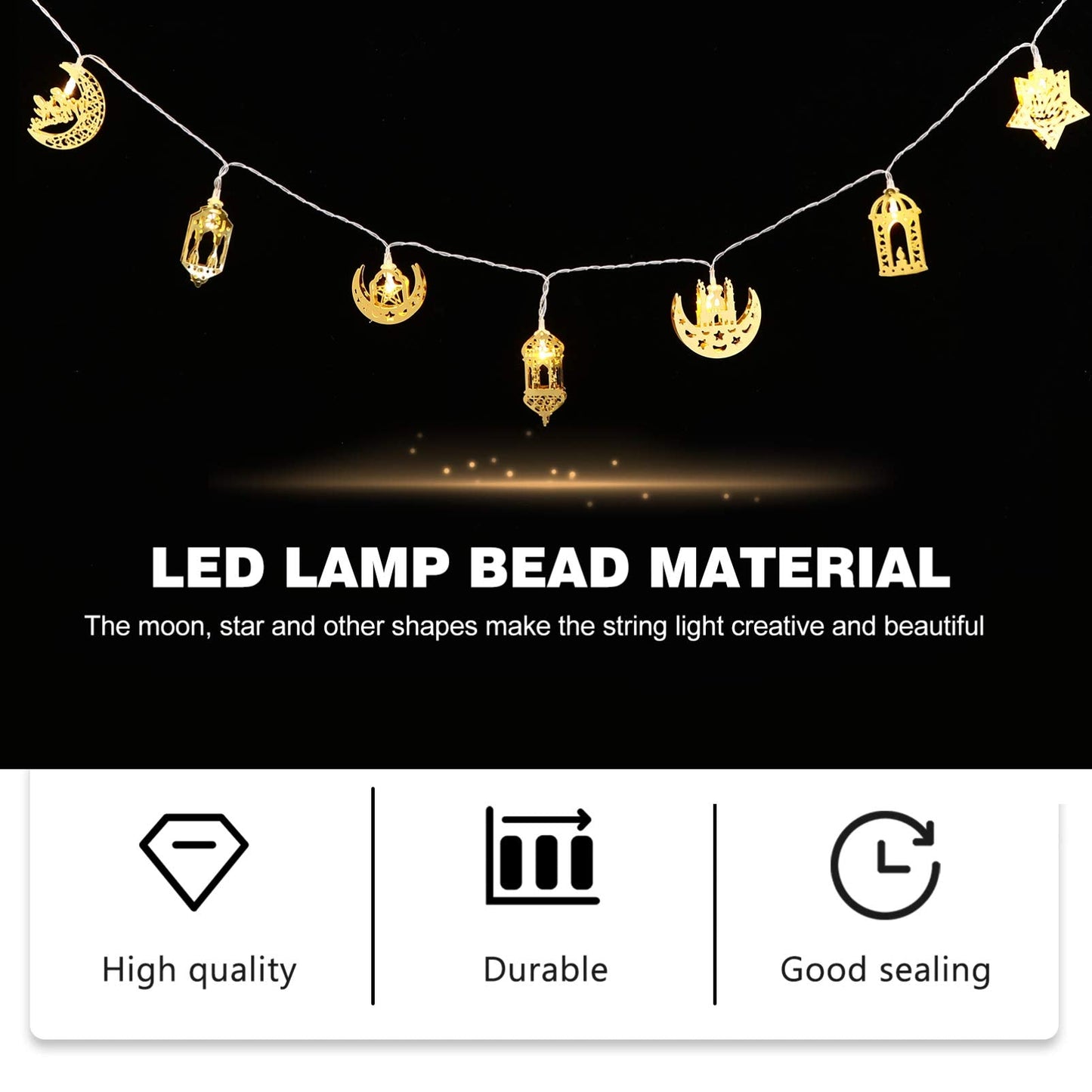 Uonlytech 1 Set Muslim Ramadan String Lights Muslim Eid Party Light Decors Eid Mubarak Decoration Fairy String Lights Battery Operated LED Ramadan Lamp for Festival Golden