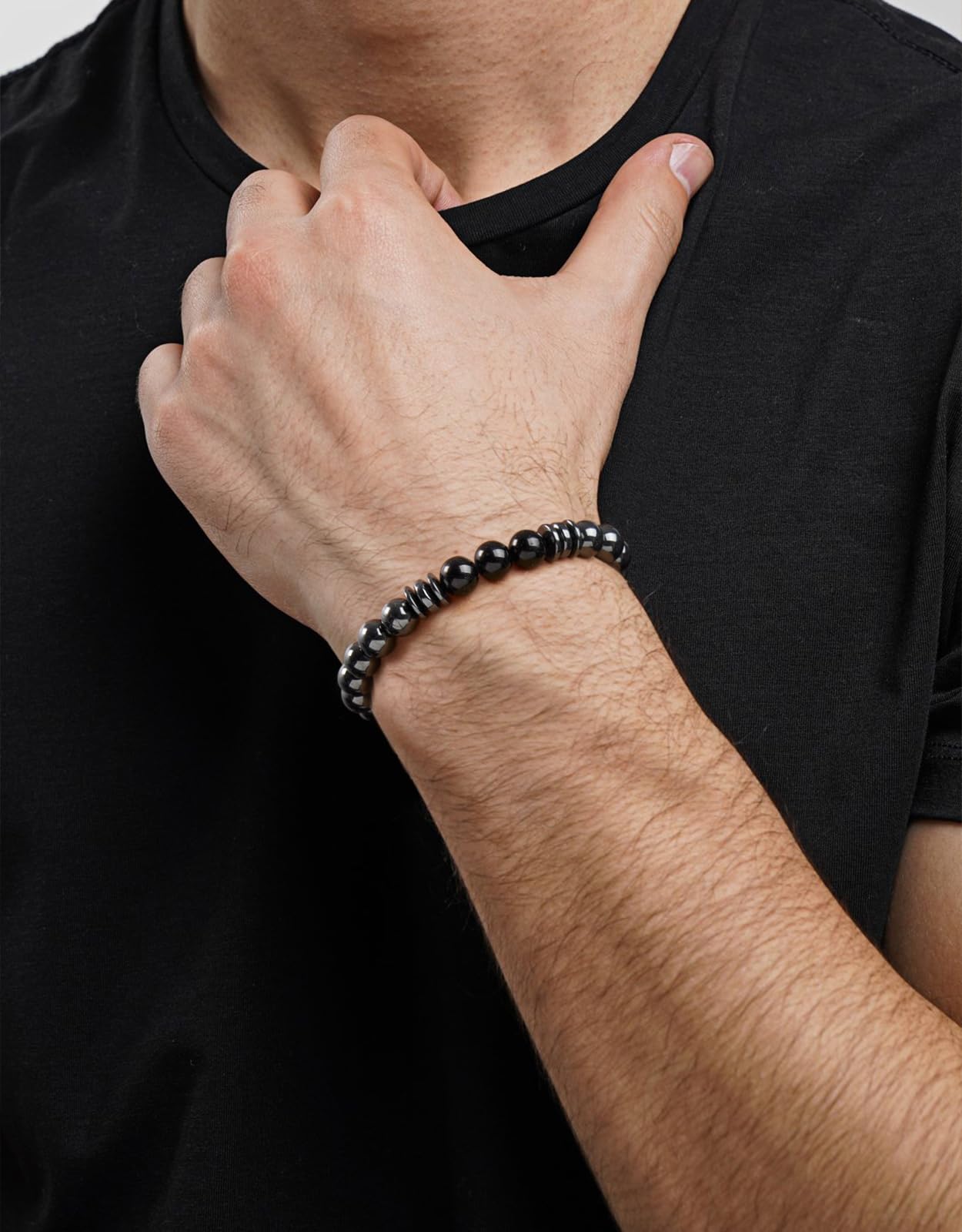 Landorilo Gifts for Men, 8mm Natural Stone Beaded Bracelets, Hematite & Tourmaline Healing Bracelet, Handmade Mens Jewelry Gift for Him, Husband, Son, Father, Friend(Happy Birthday-7.5in)