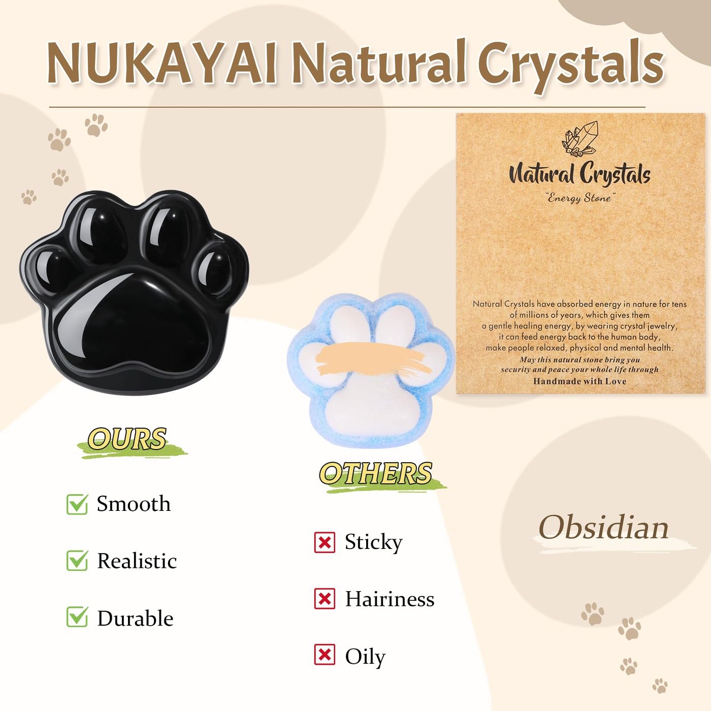 NUKAYAI Black Obsidian Cat Paw Statue Carved Figurines Sculpture Decor Worry Stone for Anxiety Handcrafted Natural Crystals and Healing Stones Cute for Cat Lovers Women