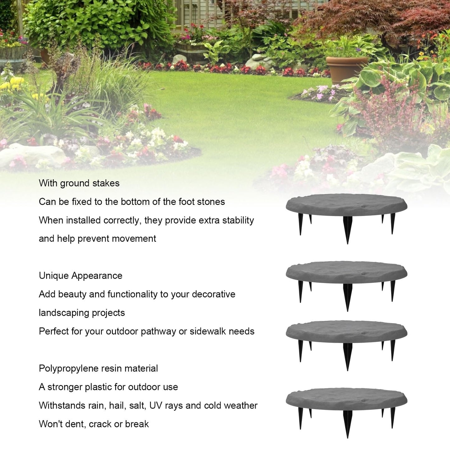 Outdoor Step Stones, Stepping Stones with Ground Stakes, Polypropylene Resin Round Step Stones with Ground Stakes for Lawn Garden Pathway (Grey)