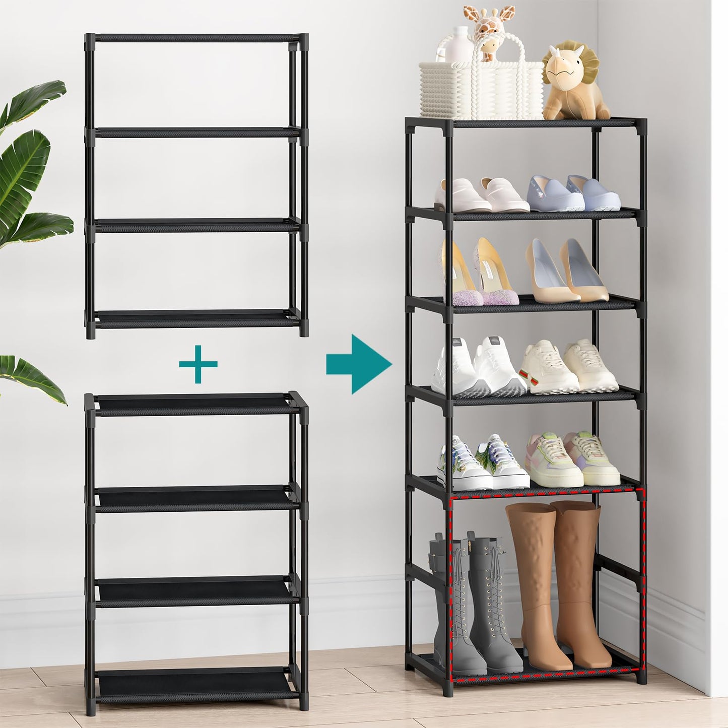 Autonomier 4 Tier Extra Small Shoe Rack (16.3" Wide), Narrow Stackable Kids Toddler Adult Shoe Storage Organizer Shelf for Closet Floor Entryway Bedroom, Space Saver Shoe Rack Organization Shelves