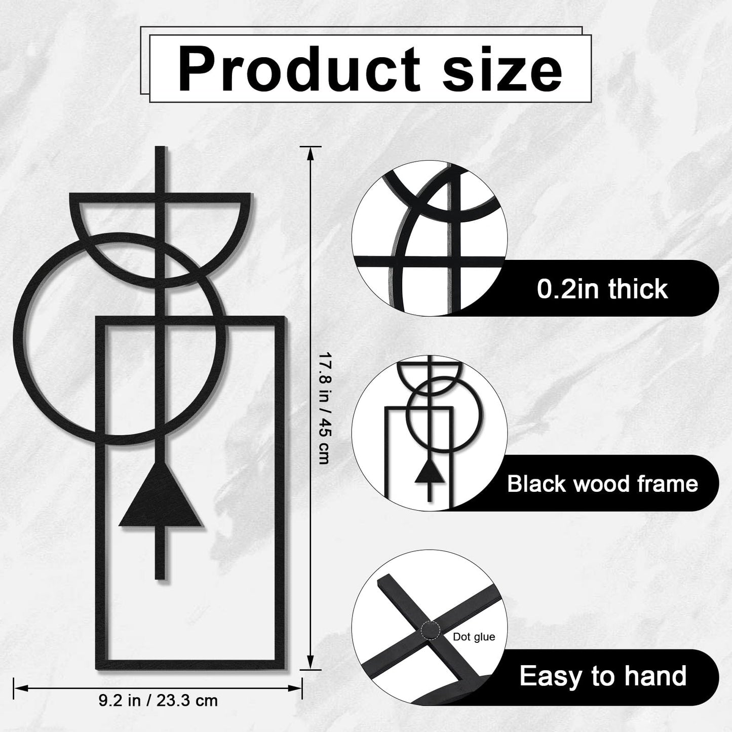 Zzbakress Wall Art, 2 Pcs Wooden Geometric Modern Abstract Wall Decor, 17.8 x 9.3 in, Living Room, Style1