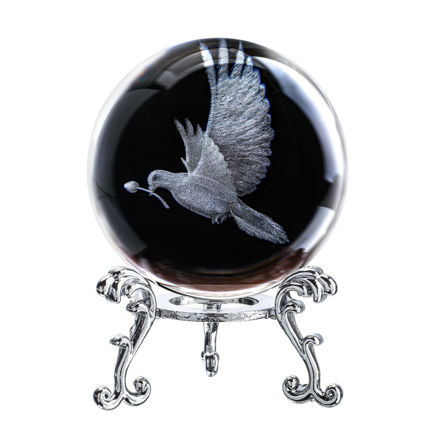 ZEERSHEE 60mm 3D Peace Dove Crystal Ball Figurine with Stand Glass Pigeon Ornament Decor for Home Table