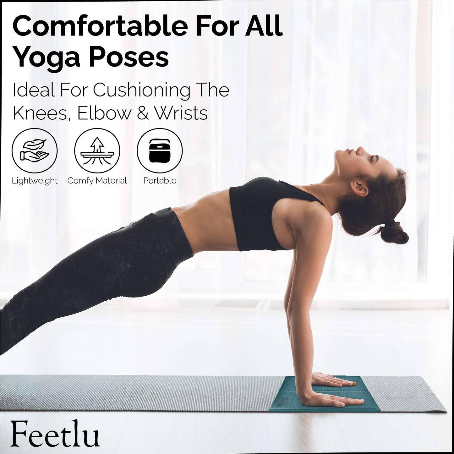 Feetlu Cushioned Yoga Knee Pad – 24” x 12” x 1/2” Extra-Thick Support for Workouts, Standing, and Kneeling Tasks (GRN)