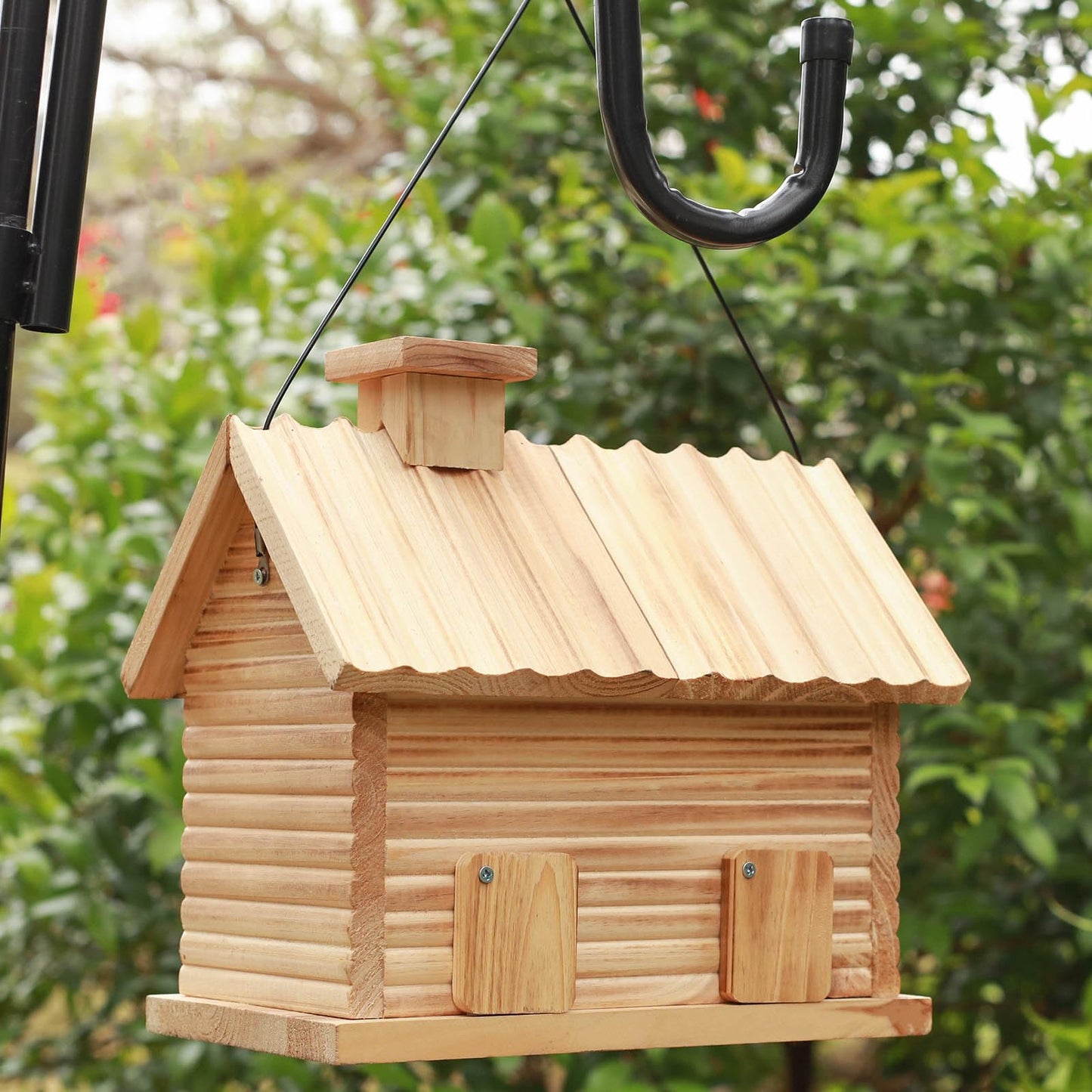 STARSWR Bird House Outside,Outdoor Bird Houses, Natural Wooden Bird Hut Clearance 2 Hole Bluebird Finch Cardinals 2 Rooms Hanging Birdhouse for Garden Viewing