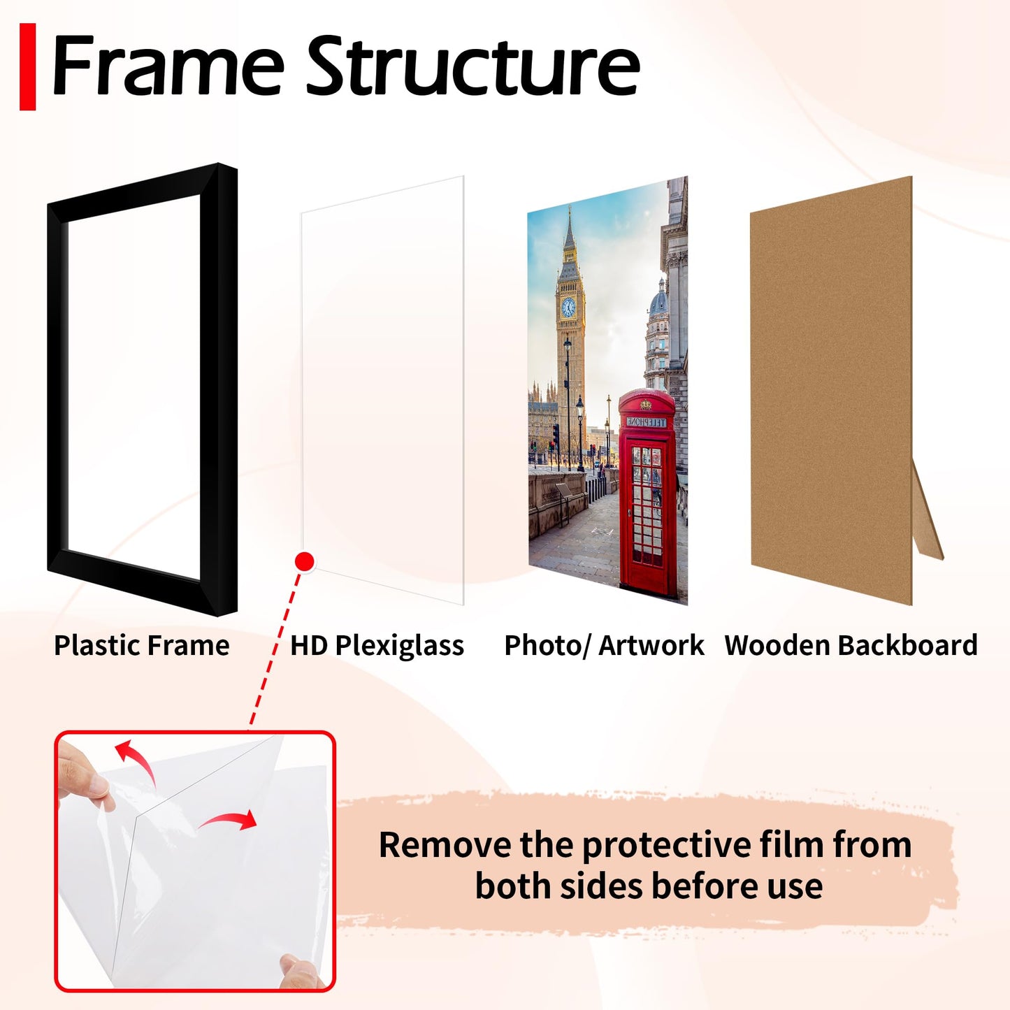HOMERHYME 4x6 Picture Frames 2 Pack, 4 by 6 Black Photo Frame for Wall or Tabletop Display, Lightweight Poster Frame with HD Plexiglass, Horizontal or Vertical for Graduation Office Wall Home Decor