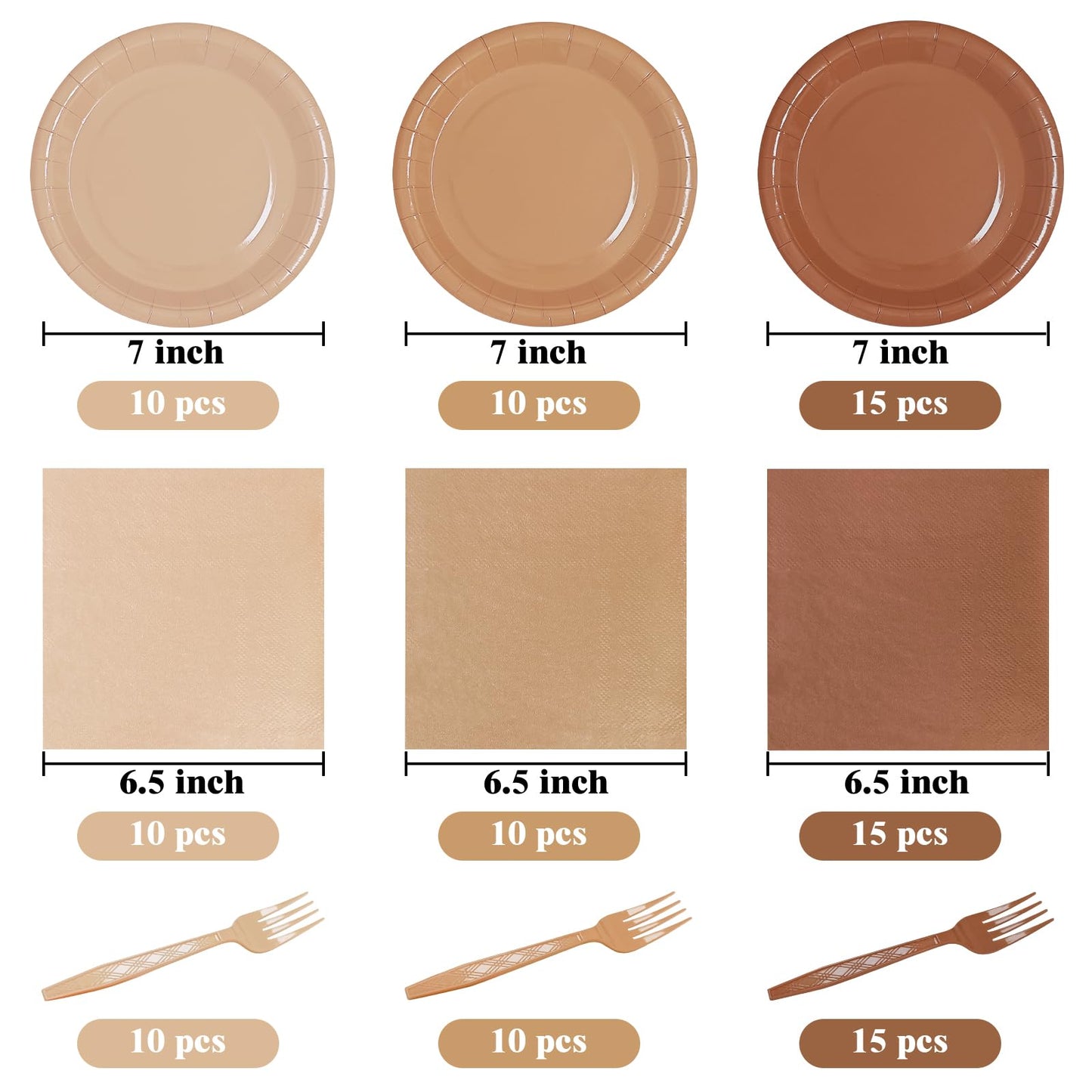WXLDGHQ Serves 35 Guests Gradient Brown Plates and Napkins Party Supplies,7" Gradient Brown Birthday Dessert Paper Plates and Napkins,Disposable Party Dinnerware for Wedding,Graduation