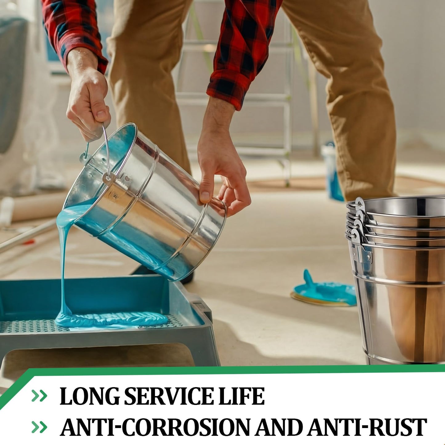 Geetery 4 Pack 5-Quart Galvanized Paint Pail with Handle, Galvanized Paint Buckets Leak Rust Proof Rolled Edge Design for Home Renovation Storage