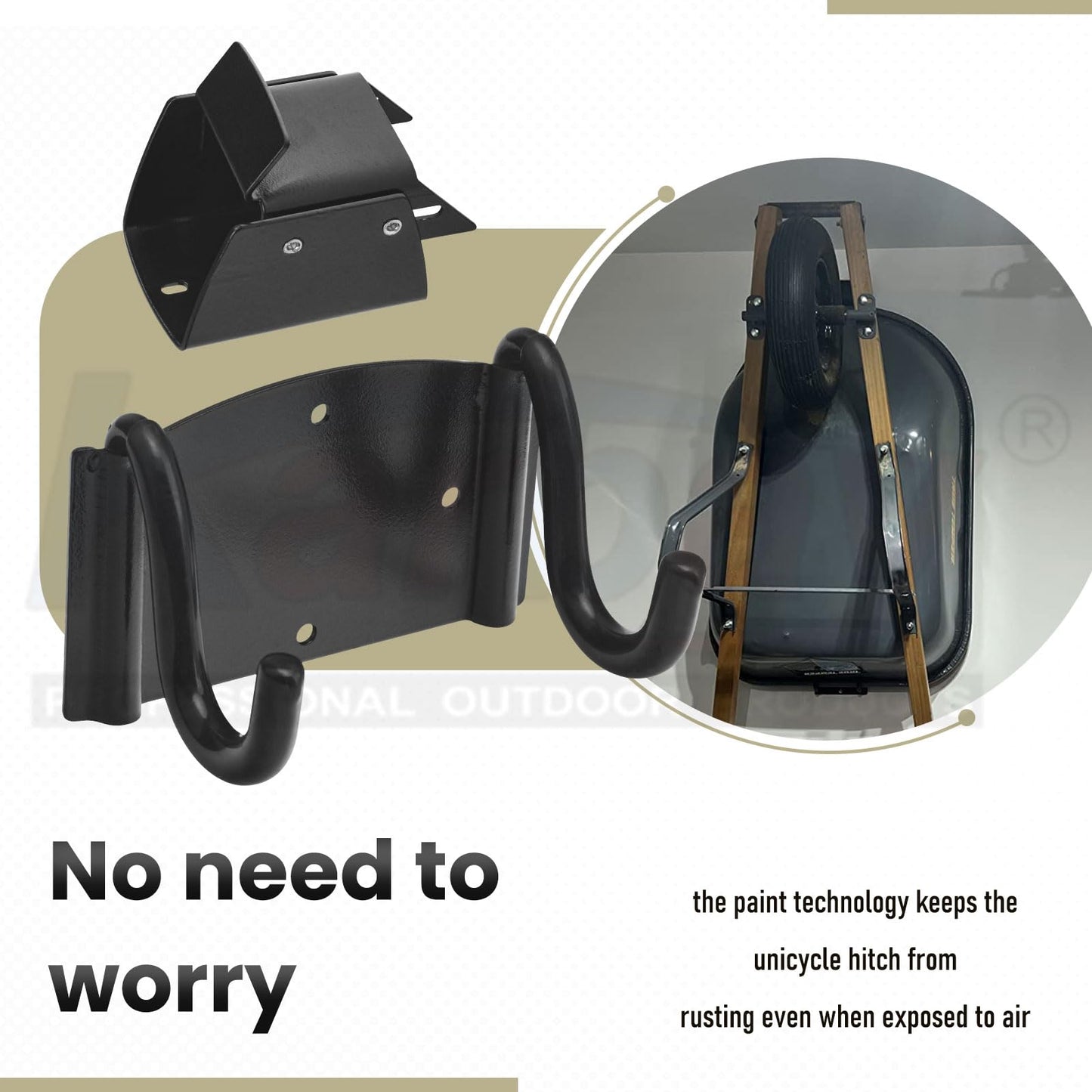 Wheelbarrow Storage Bracket - 90 lbs Capacity, Heavy Duty Storage Hook for Most Wheelbarrows Designs, Comes with a Spring Loaded Lift Latch Safety Catch Feature