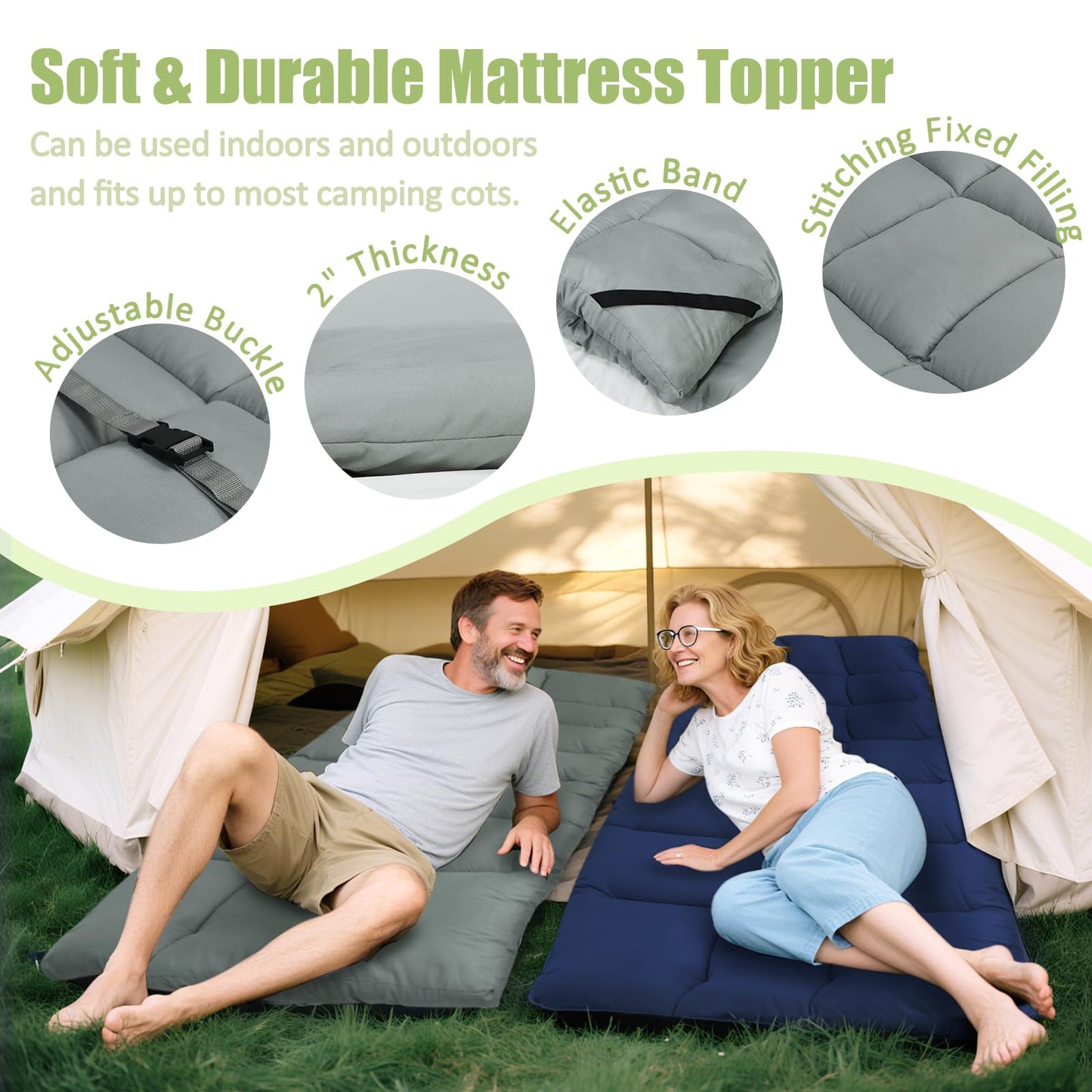 Tuphen Cot Mattress Pad-Cot Pads for Camping, Cot Mattress Topper, Camping Mattress Sleeping Pad 75"x30" Soft Lightweight Quilted Pads for Camp Cot/RV Bunk/Narrow Twin Beds (Grey)