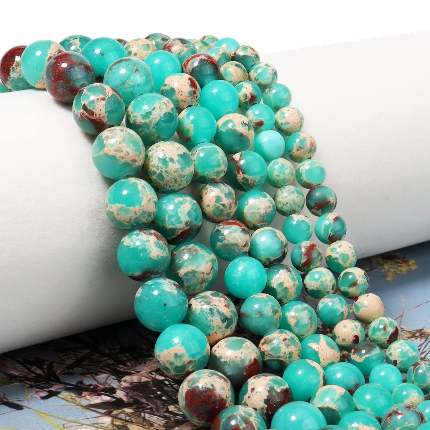 45pcs 8mm Natural Stone Beads Green Snakeskin Jasper Beads Energy Crystal Healing Power Gemstone for Jewelry Making, DIY Bracelet Necklace