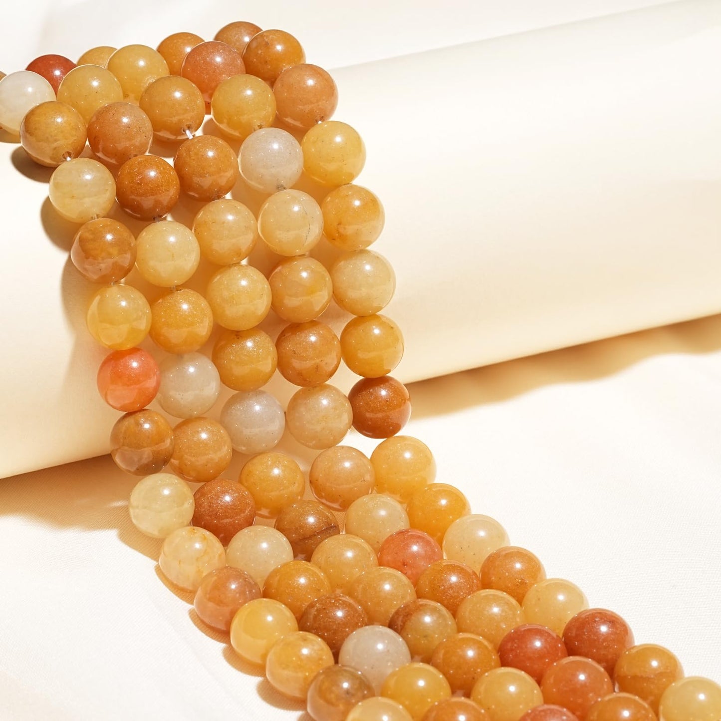 10mm Natural Yellow Jade Gemstone Beads Polished Round Smooth Stone Beads for Bracelets Jewelry Making 15inch Loose Beads