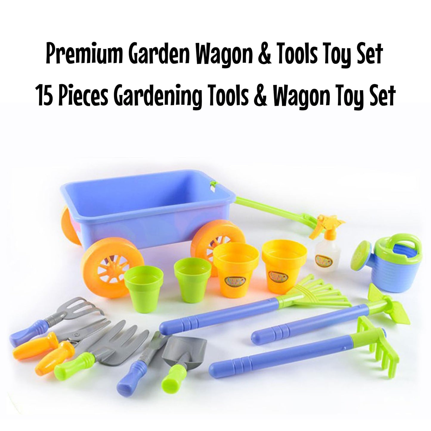 Dimple DCN12752 Garden Wagon & Tools Toy Set Premium 15Piece Gardening Tools & Wagon Toy Set Sturdy & Durable-Top Yd, Beach, Sand, Garden Toy-Great for Kids & Toddlers, Multicolor