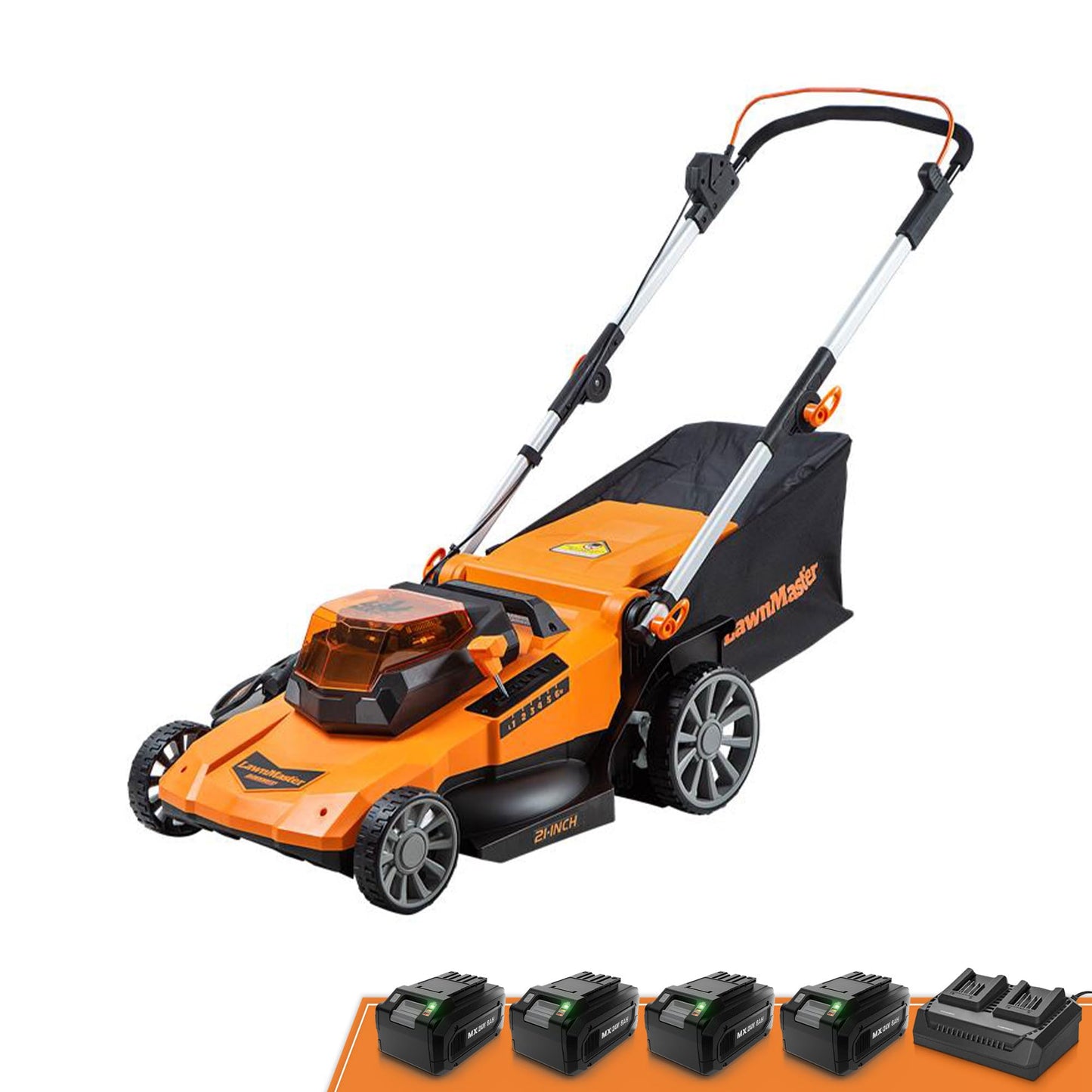 LawnMaster CLMF4821A Cordless Lawn Mower Brushless 48V MAX 21Inch 3-in-1 Function with 4X24V MAX 4.0Ah Battery and a Dual Charger