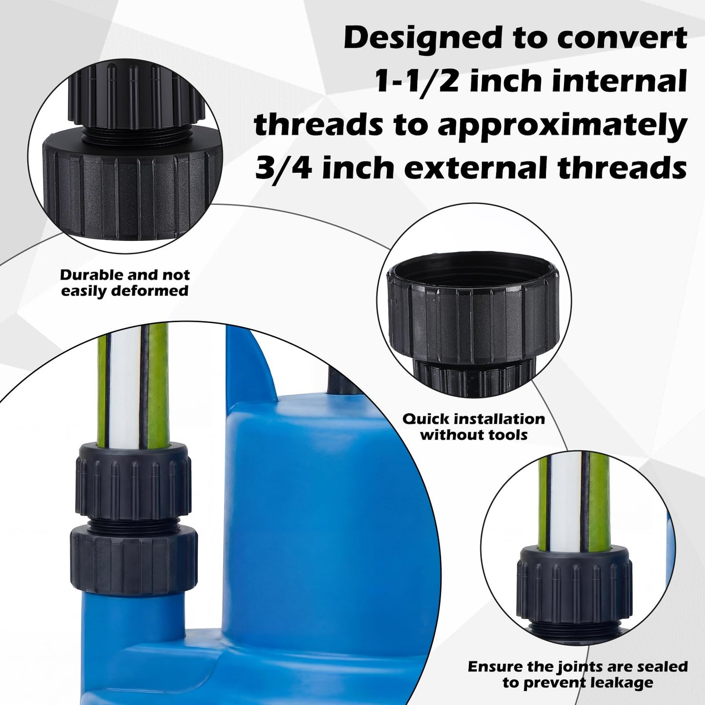 Pangda 2 Set Submersible Water Pump Garden Hose Adapter Plastic Hose Fitting Connector 1-1/2" Female to 3/4" Male for Standard Garden and Any PVC Pipe Application