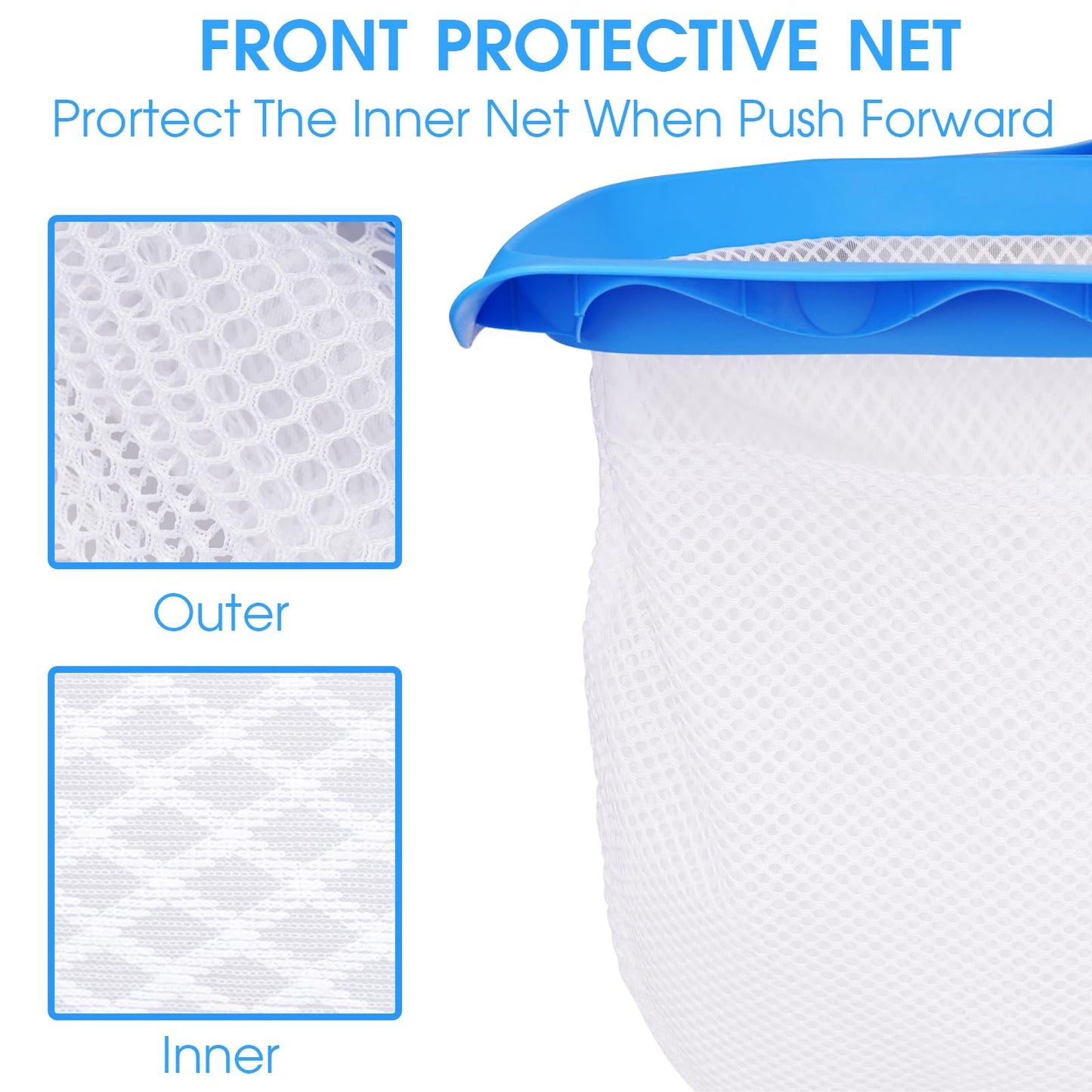 TidyMister Pool Skimmer Net with Front Double Layer Net, Ultra Fine Mesh Diamond Netting Pool Leaf Rake for Above Ground Pools & In-ground Pools, Fit with 1-1/4'' Standard Pole