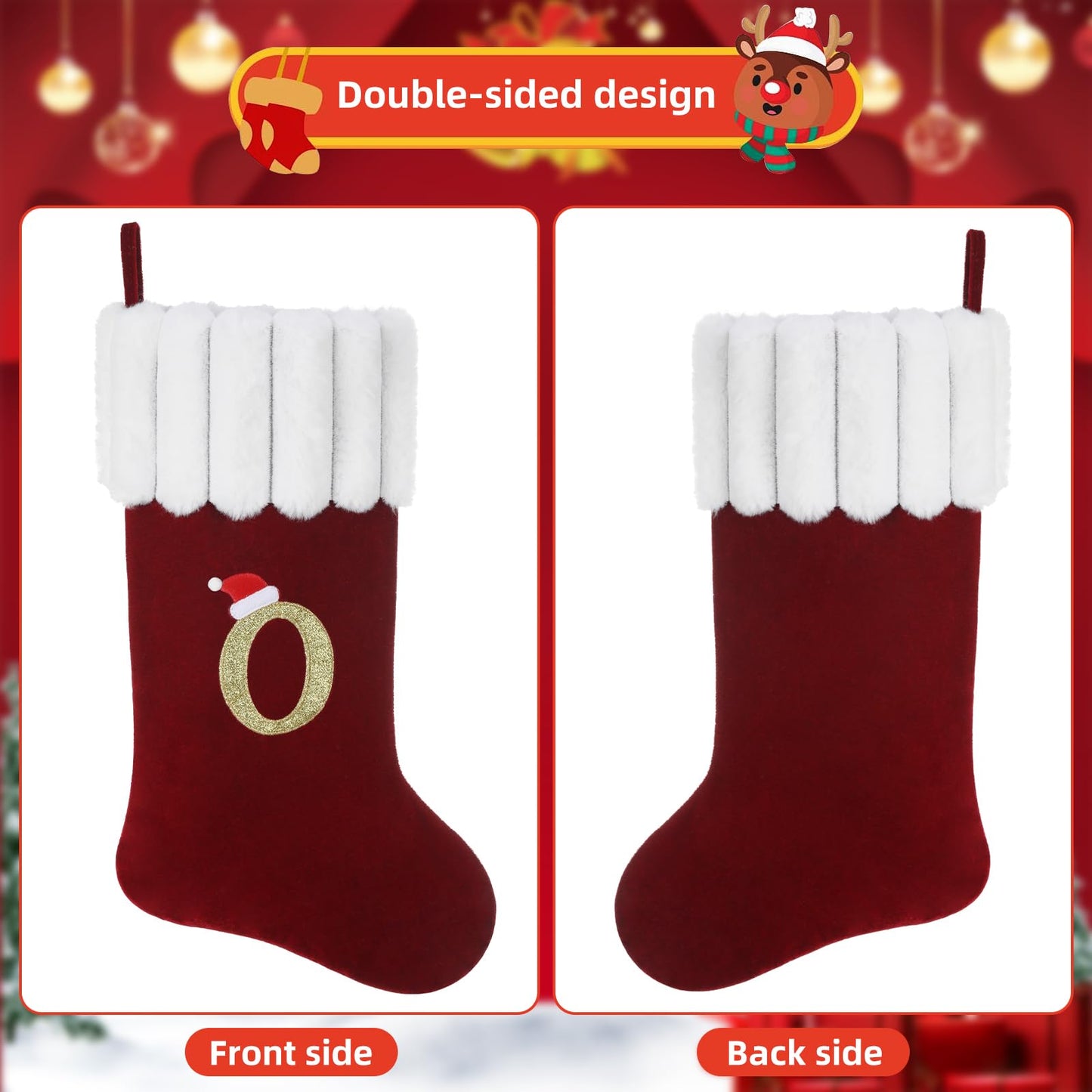 Yehnois 20 Inch Personalized Christmas Stocking,Red Velvet with Embroidered Initial,Holiday Xmas Party Decor Letter C