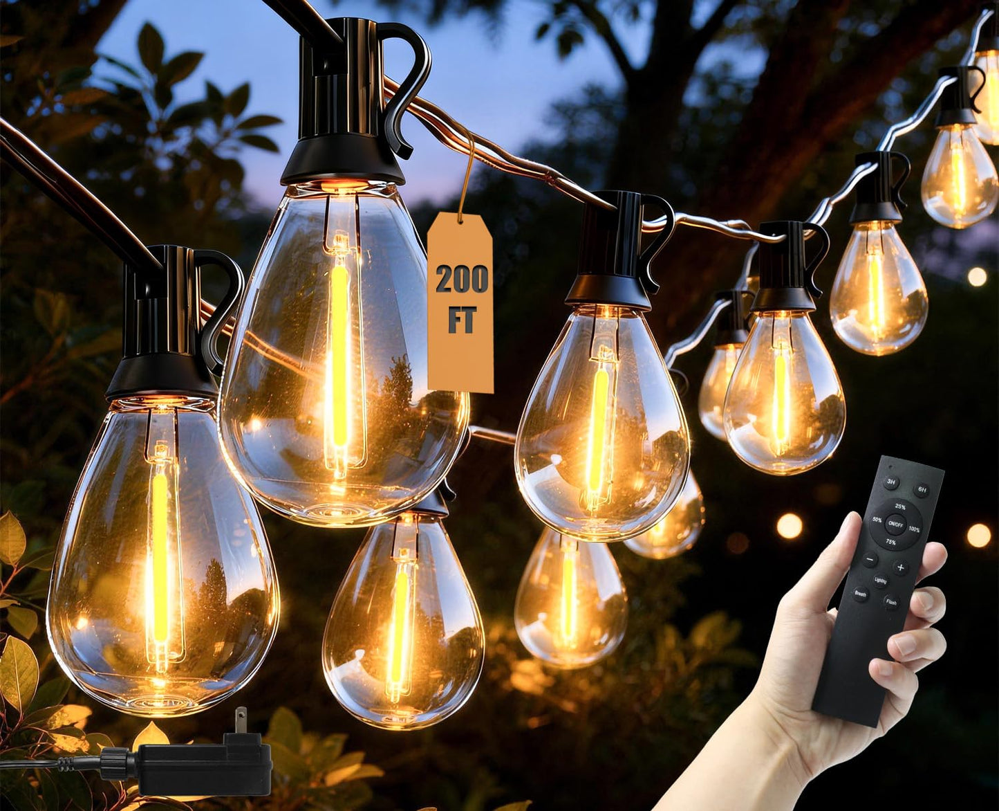 Gyecahz 200FT Outdoor String Lights Waterproof, 76+2 Shatterproof S11 LED Bulbs, Extra Long Patio Lights for Outside, Bistro Cafe Decor, Backyard Garden Hanging Lights, Outside Fence Light String