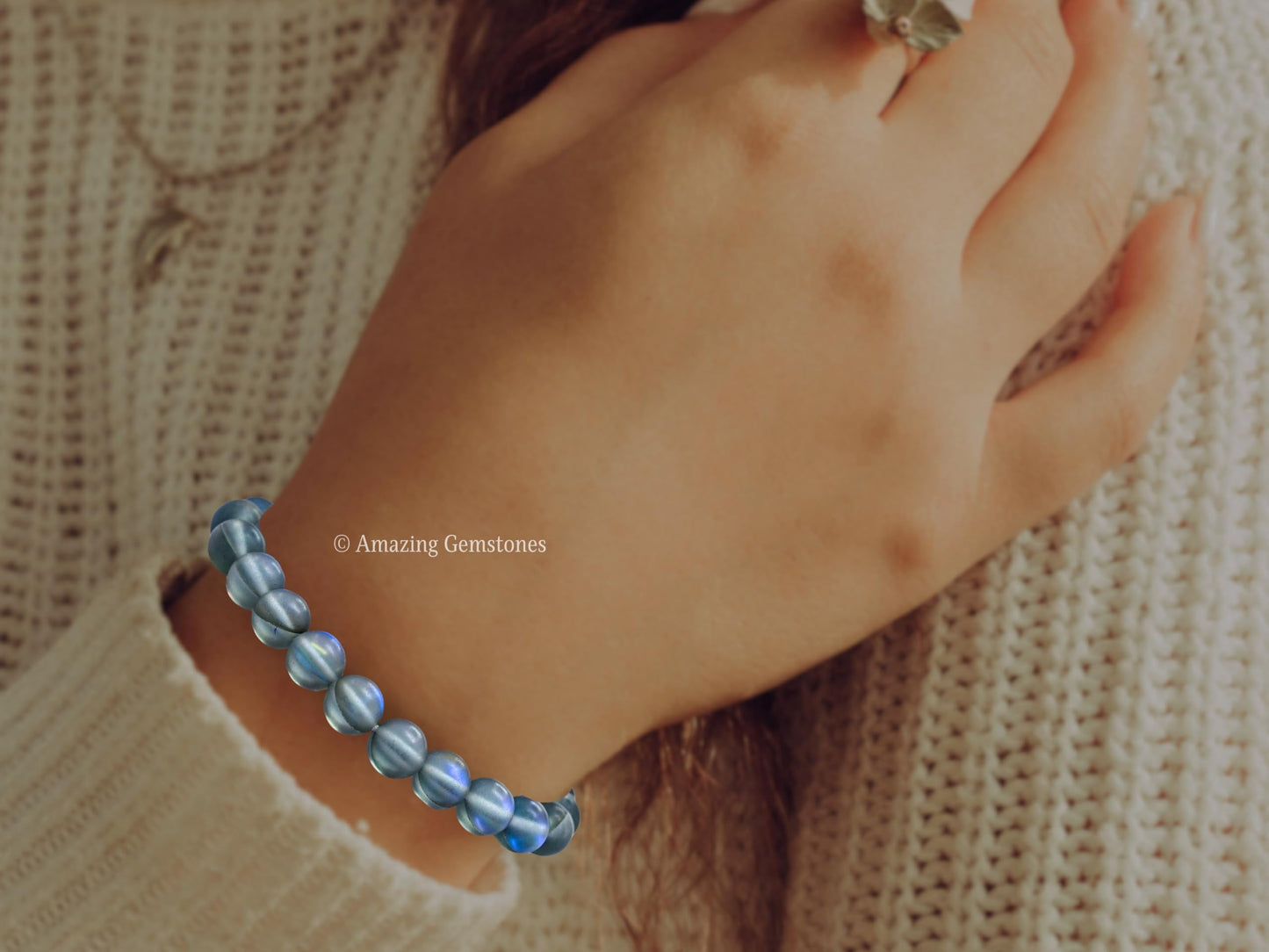Amazing Gemstone Crystal Bracelet for Women Men's Gifts - Protection Healing Crystal Bracelet - 8mm Gemstone Beaded Stretchable Bracelet Pulseras Para Hombres Mujer Stocking Stuffers Mothers Day Gift (Grey Mermaid)
