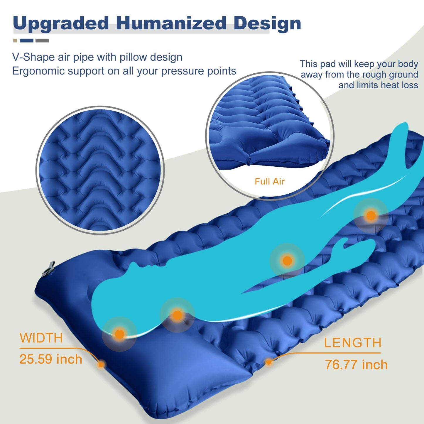 MEETPEAK Sleeping Pad, Extra Thickness Inflatable Camping Sleeping Mat with Pillow Built-in Foot Press, Compact Ultralight Camping Air Mattress for Backpacking, Hiking, Tent