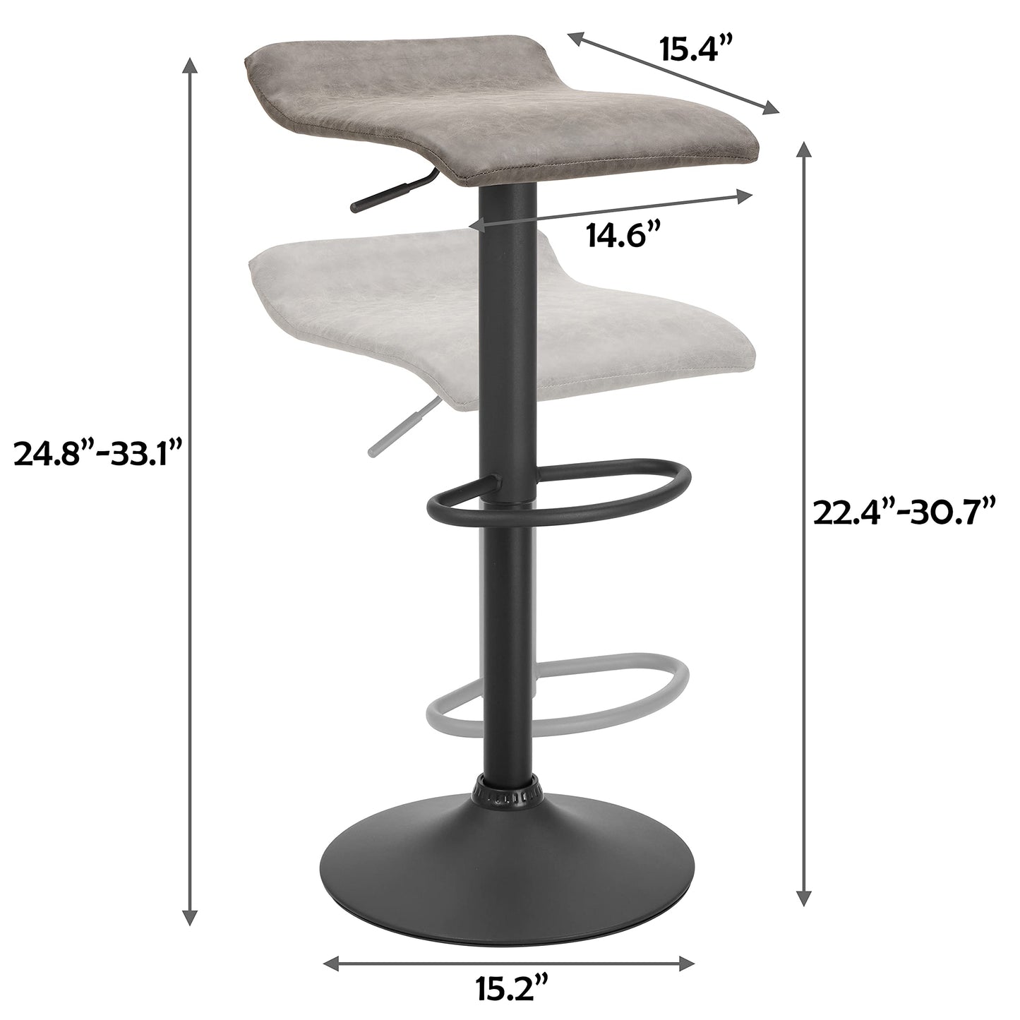 Finnhomy Bar Stools Set of 2 Counter Height, Swivel Barstools with Footrest and Backless, Height Adjustable Rustic Bar stools for Kitchen, Vintage Leather, Retro Grey