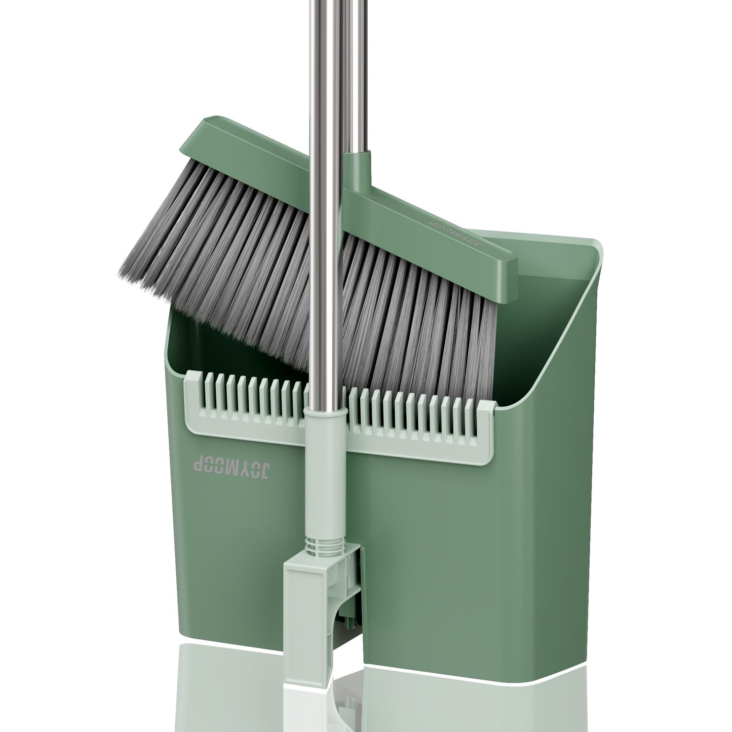 JOYMOOP Dark Teal Green Broom and Dustpan Set, Upright Angle with Built-in Comb Teeth, Ideal for Home, Office, Hardwood, Pet Hair