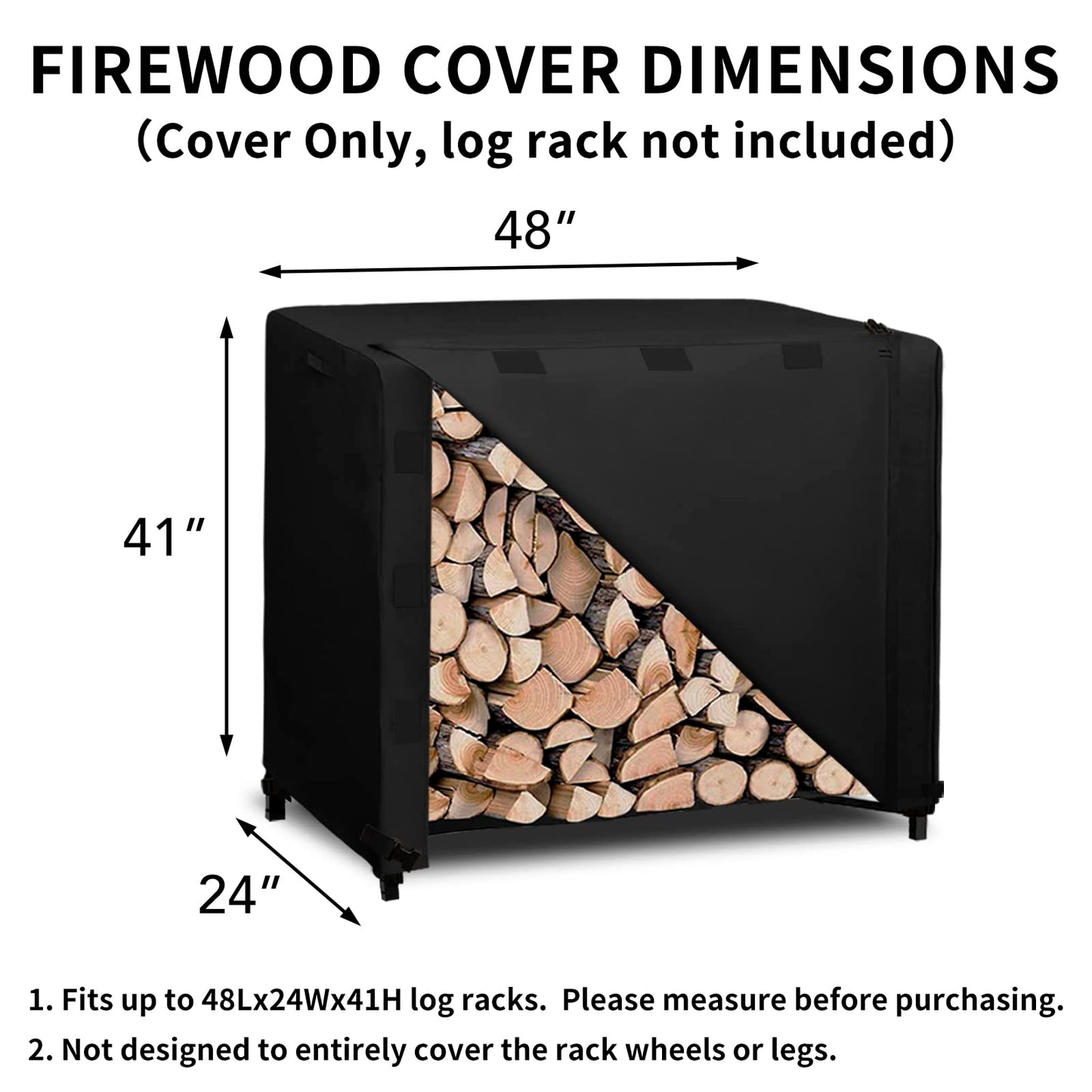 Easy-Going 4 Feet Outdoor Log Rack Cover Waterproof Weatherproof Firewood Cover with Openable Front Flap, (Cover Only, Rack Not Included)