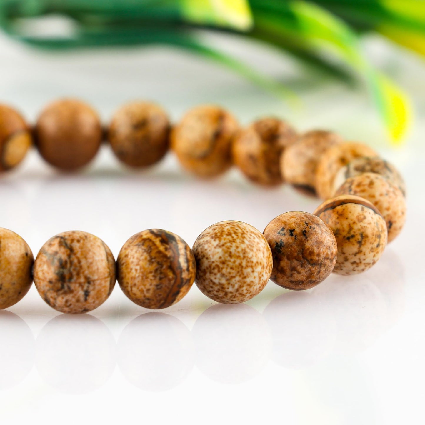 CRYSTALINES Natural Picture Jasper Gemstone Stretchable Bracelet for Men Women | Handmade Stretch Jewelry | Chakra - Healing - Yoga - Spiritual | Birthstone | Unisex | Healing Bracelet