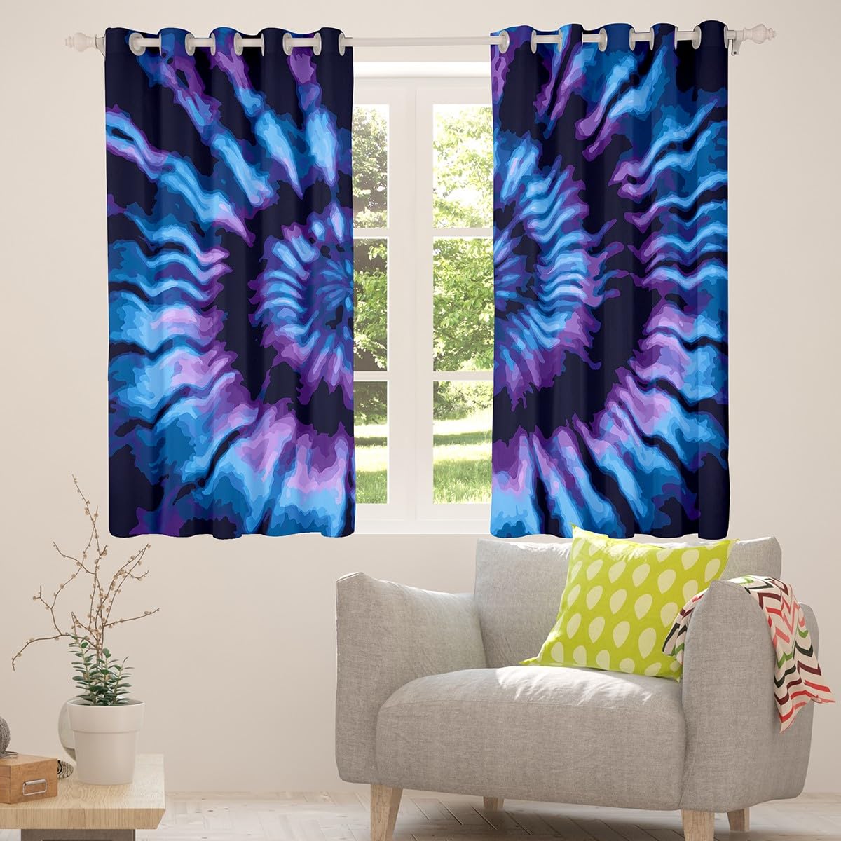Erosebridal Tie Dye Darkening Curtains Blue Spiral Blackout Curtains Swirl Shape Window Drapes 42"x90",2 Panels Kids Boys Girls Teens Window Treatments