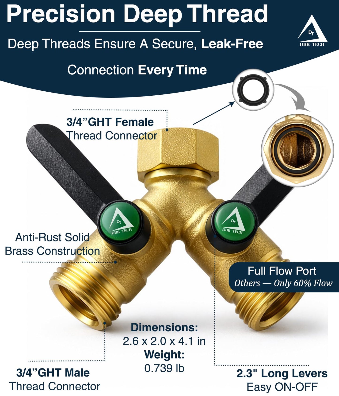 DBR Tech® Garden Hose Splitter 2 Way, Full Flow Solid Brass | 2026 Model