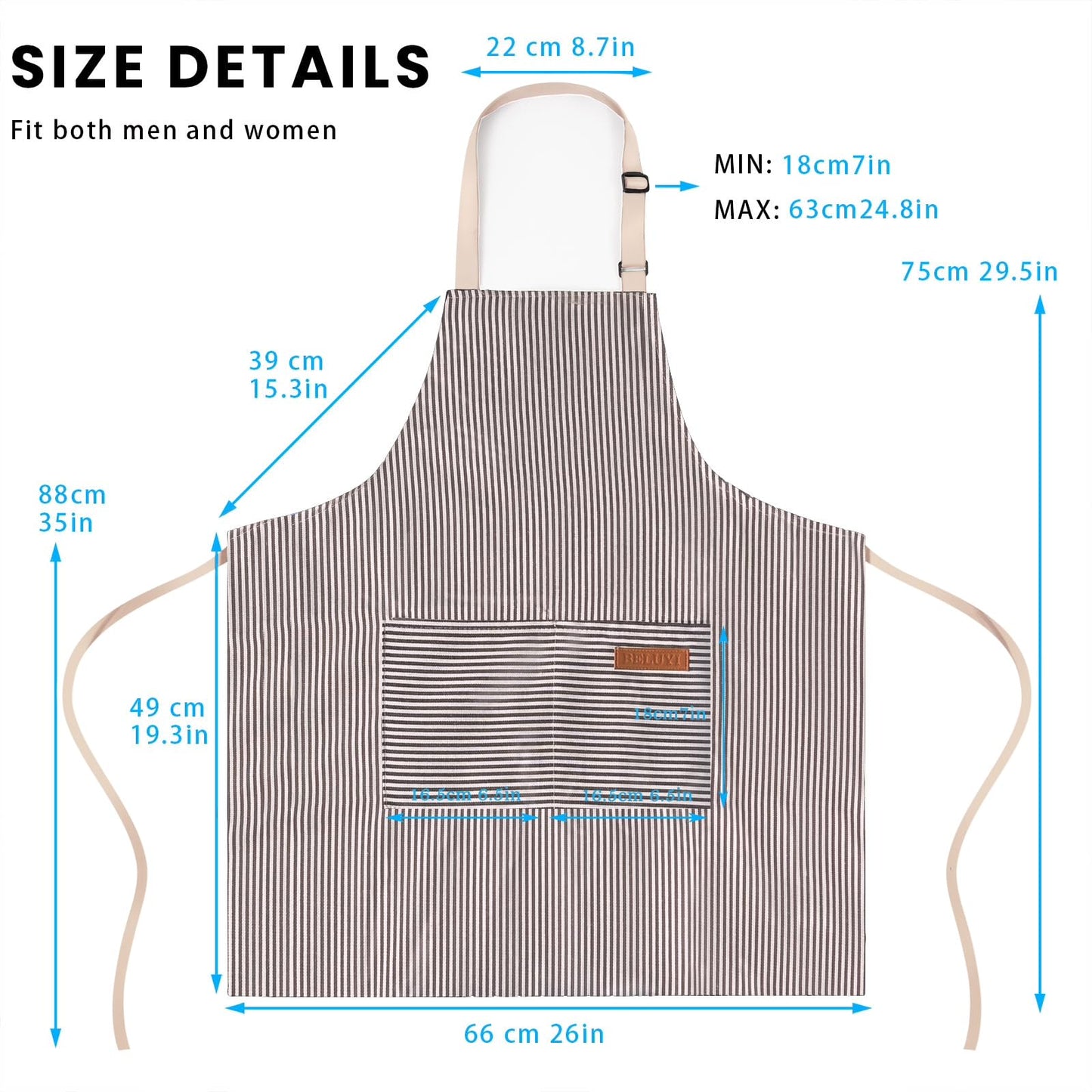 BeLuyi Adjustable Bib Apron with 2 Pockets Chef Cooking Kitchen Restaurant Aprons for Women Men (Brown Stripe)