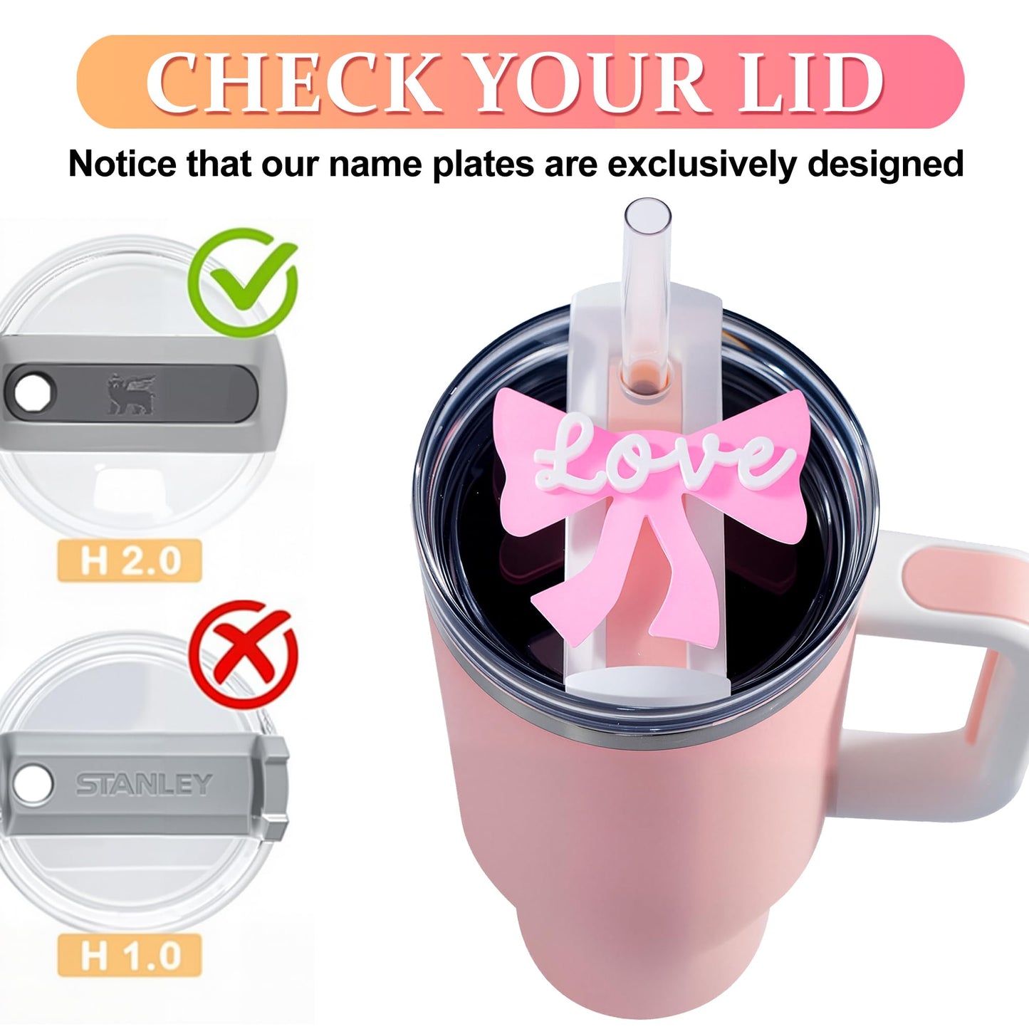 BestStone Personalized Name Tag For Stanley Cup 40 oz, Personalized Name Plate,Tumbler Lid Topper,Stanley Cup Accessories（Happy