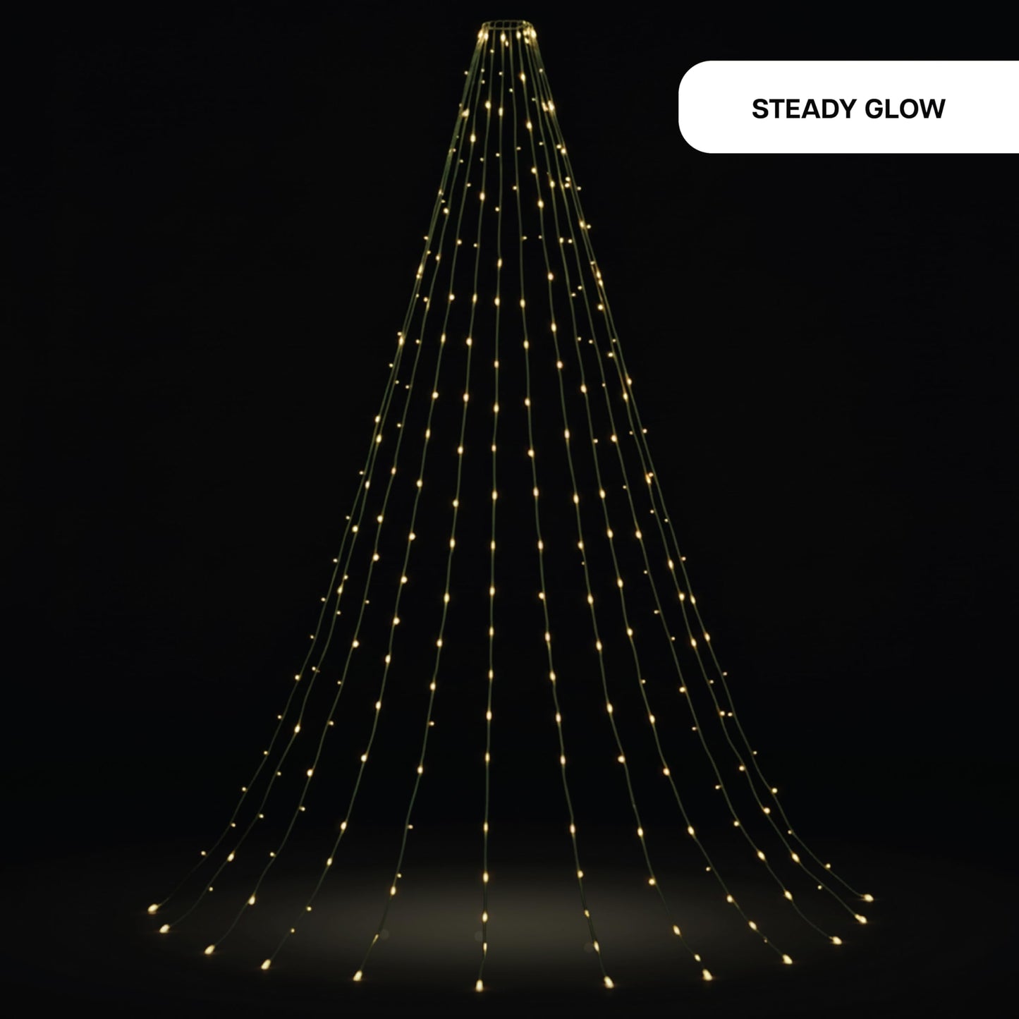 Holiday Bright Lights 8FT Cascade Tree Light with 832 LED Bulbs, Warm White Steady Glow on Green Wire, 16 Strands for Outdoor Decor