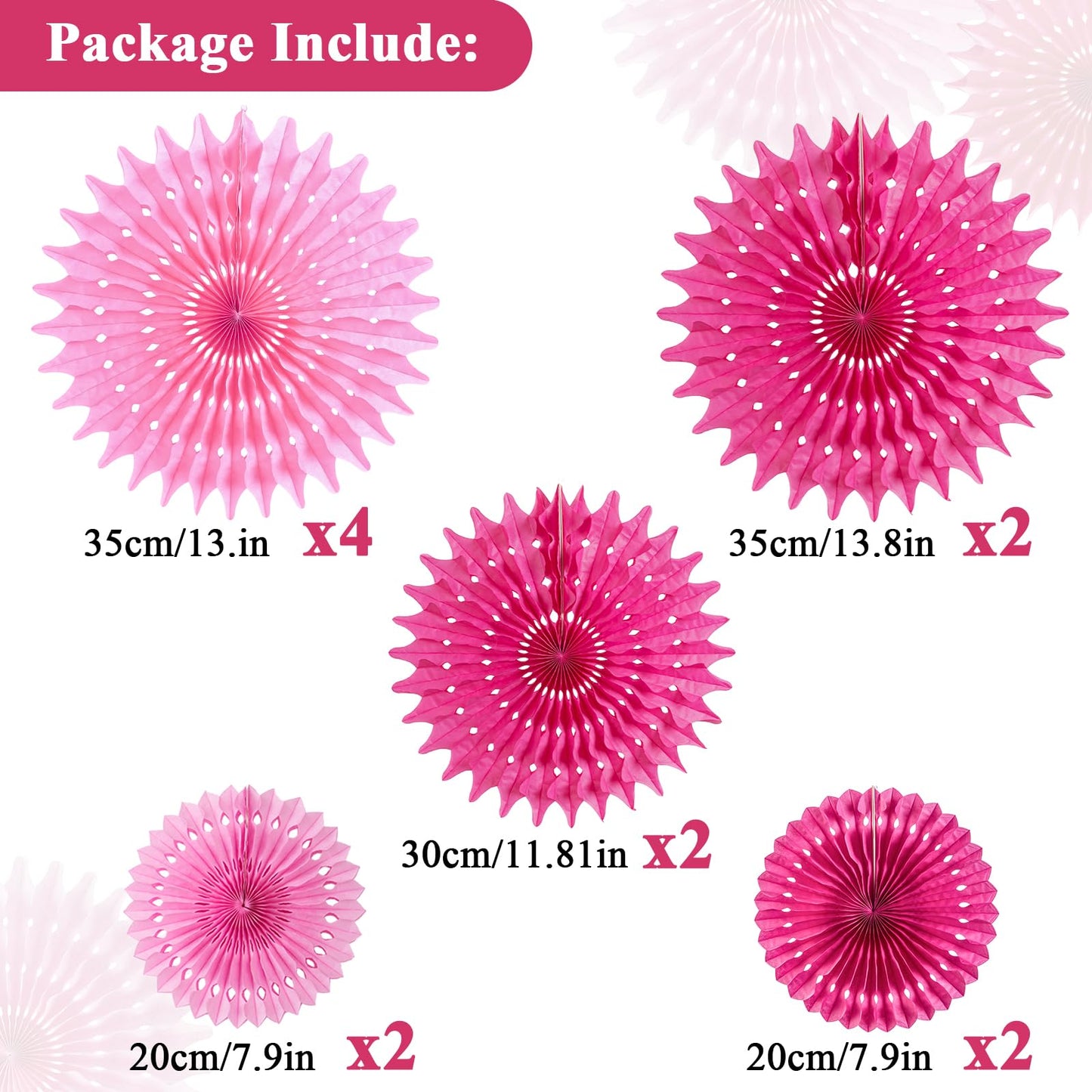 SUNBEAUTY Hanging Honeycomb Paper Fans, 12Pcs Hot Pink Hanging Tissue Paper Flowers Party Decorations for Wall, Pink Birthday Paper Decor for Baby Shower, Graduations, Bachelorette, Wedding, Room