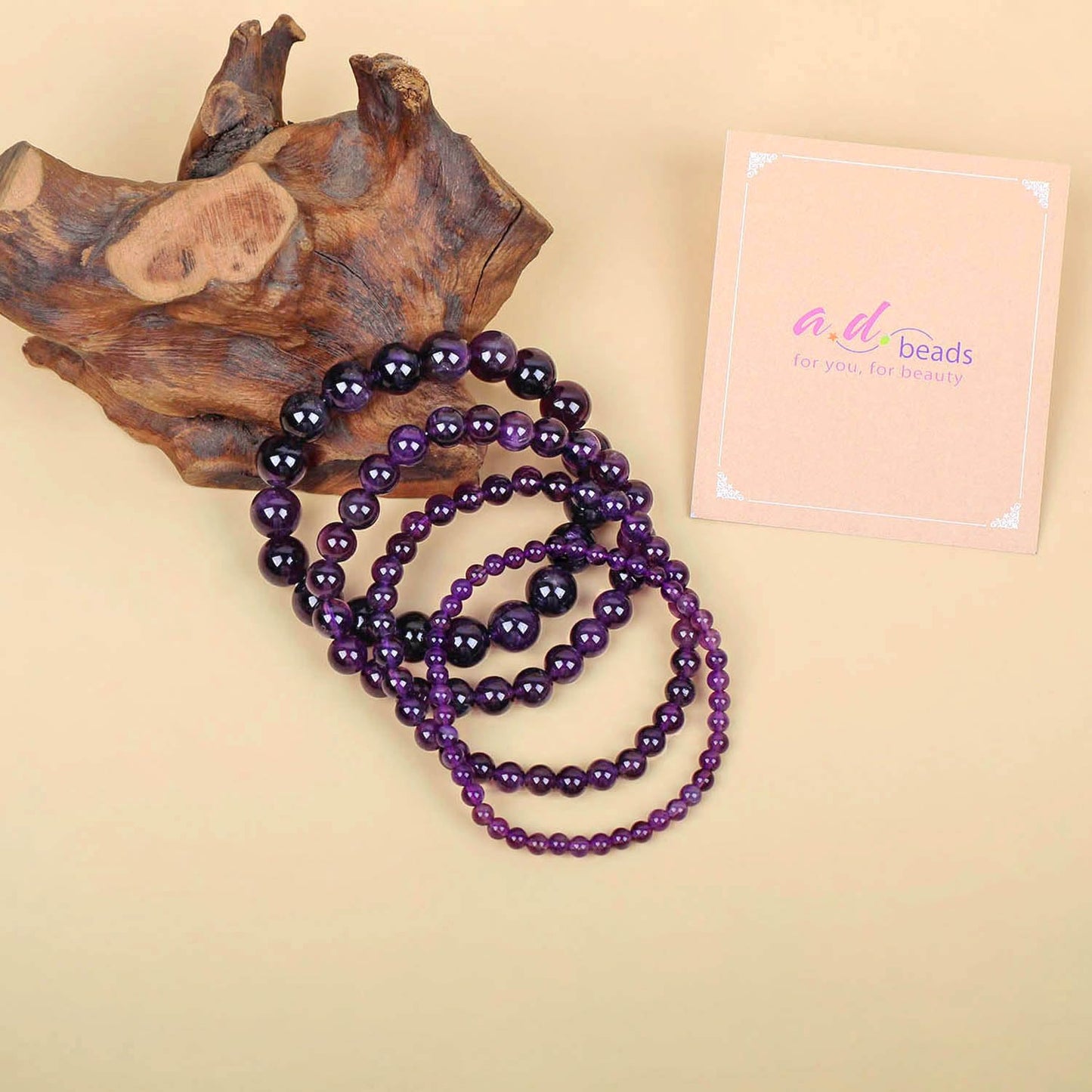 AD Beads Handmade Gemstone Stretch Elastic Bracelet Crystal Healing Reiki Nature's Beauty and Spiritual Essence Unisex (8mm, Amethyst (Love Guardian))
