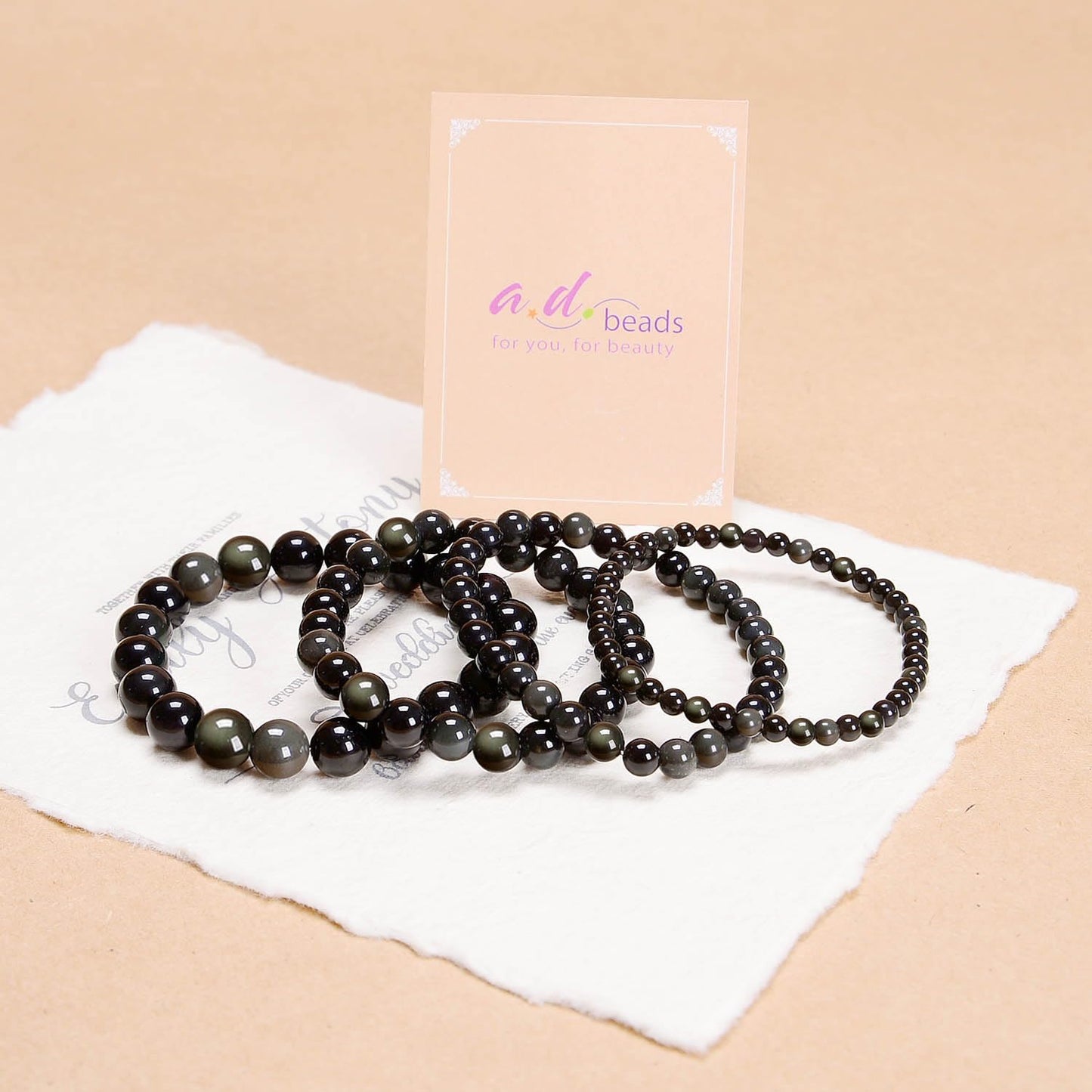 AD Beads Handmade Gemstone Stretch Elastic Bracelet Crystal Healing Reiki Nature's Beauty and Spiritual Essence Unisex (8mm, Black Obsidian (Pleasure))