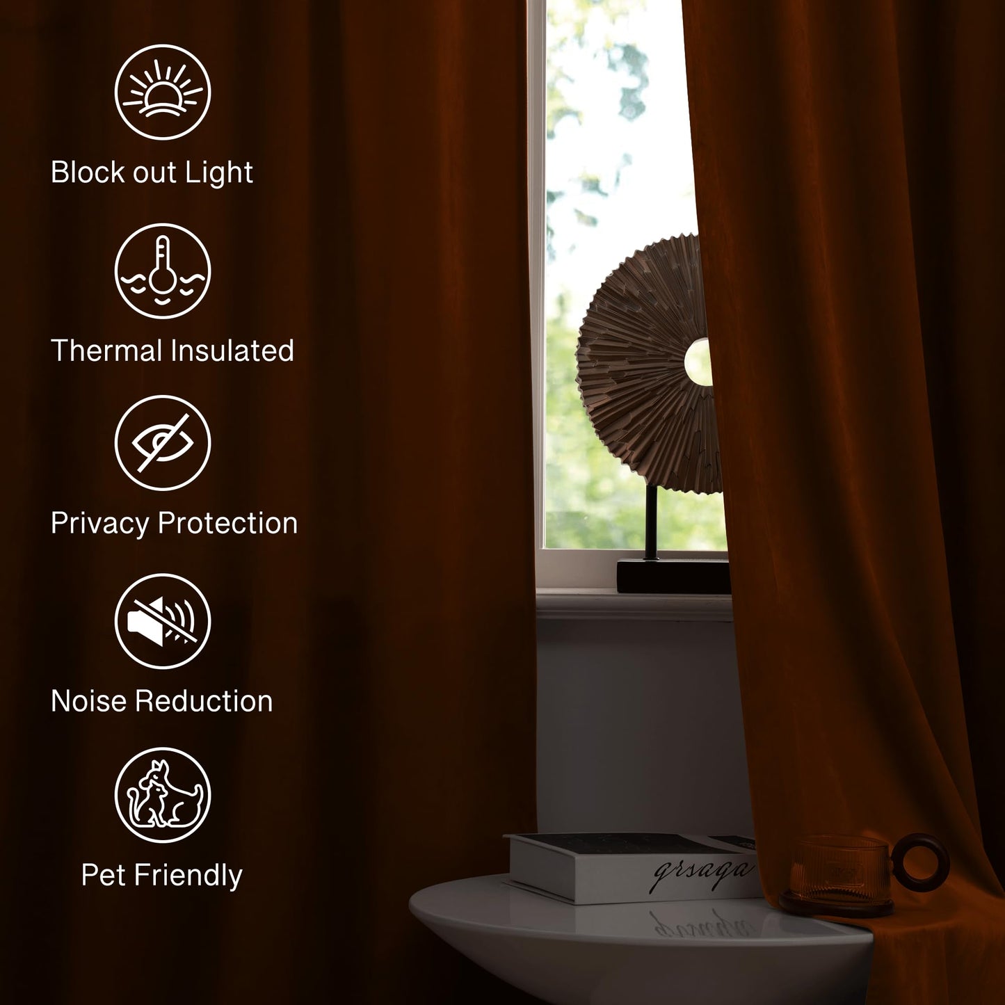StangH Fall Curtains Burnt Orange Velvet Curtains Luxury Terracotta Thermal Insulated Room Darkening Bedroom Window Drapes for Living Room, Holiday Home Decor for Backdrops, W52 x L84, 2 Panels