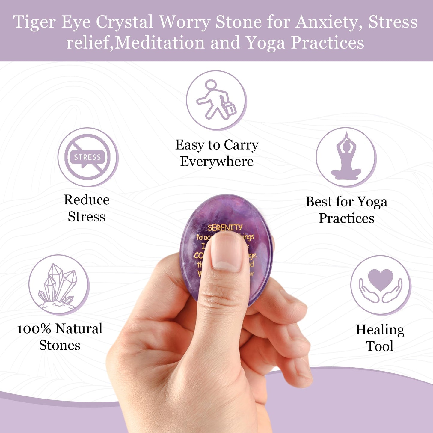 QINJIEJIE Amethyst Crystals Serenity Prayer Thinking of You Gifts Worry Stones Relief Items You Got This Inspirational for Friends Encouragement Sobriety Gifts for Women Men Stocking Stuffers