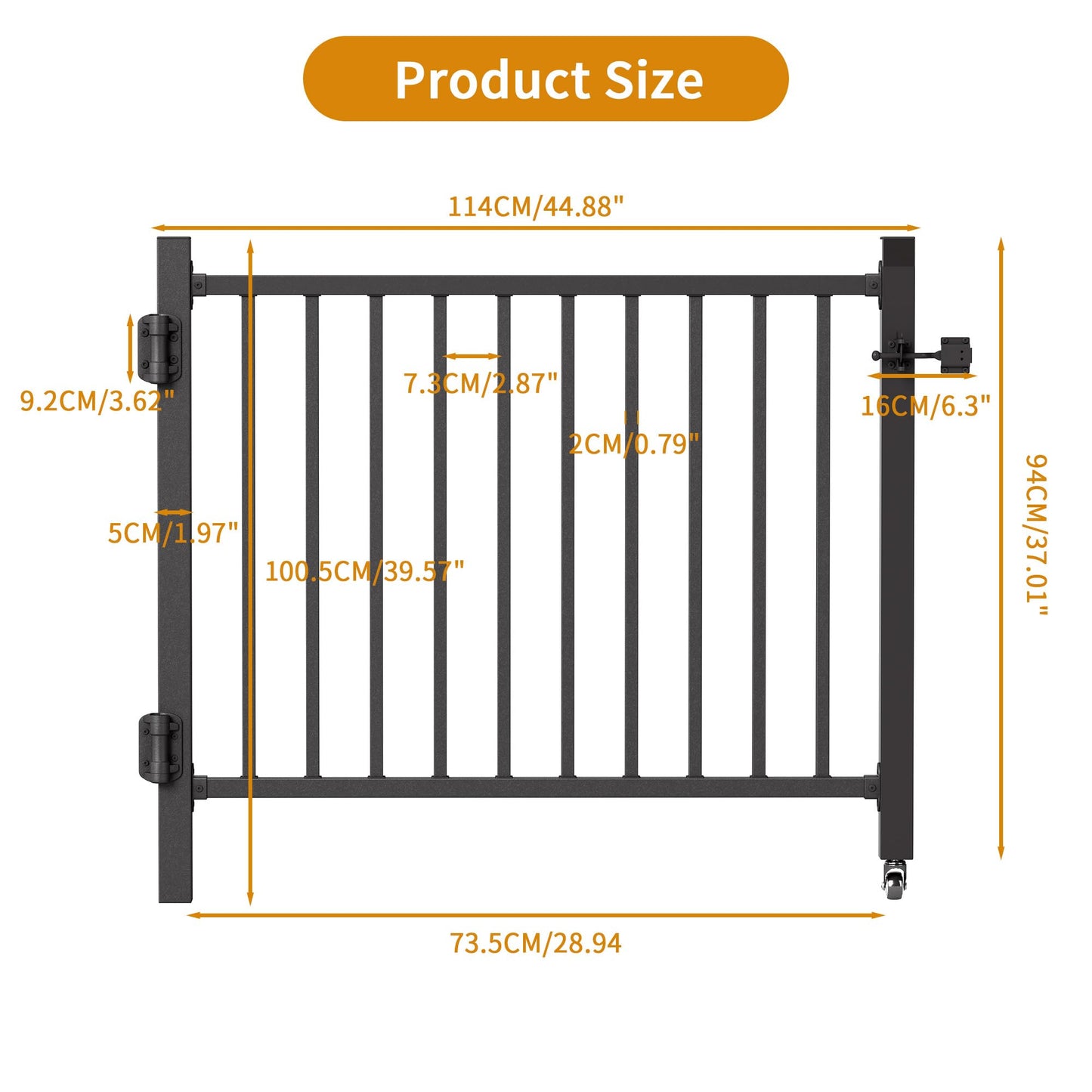 bimiti 36"x 45" Adjustable Aluminum Deck Gate, Outdoor Gate with Wheel Auto Closing Hinges Rustproof Design for Deck Railing Patios, Porch, Garden