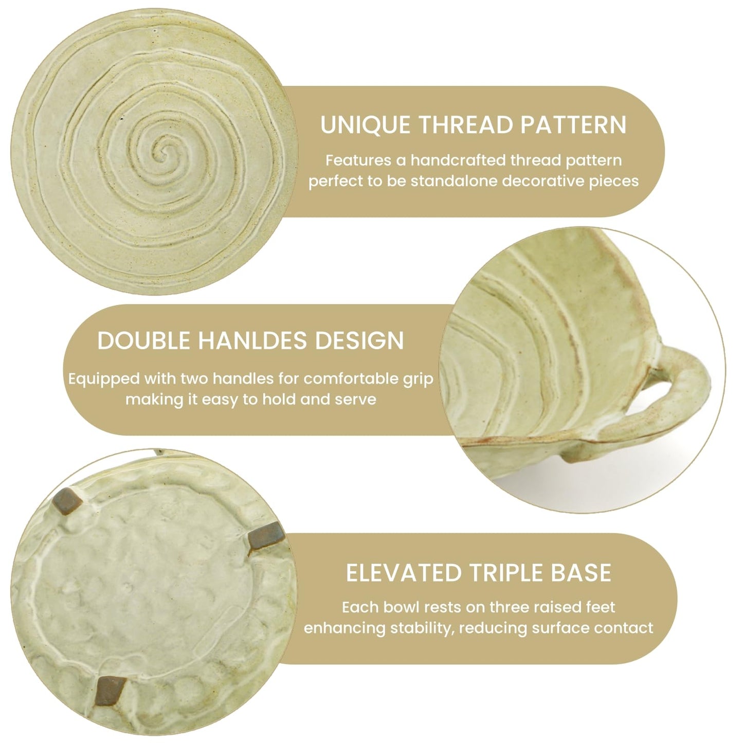Nagpew 2 Piece Ceramic Decorative Bowl, Handmade Key Bowl for Entryway Table with Handles, 7.7'' Candy Dish Fruit Holder for Office Desk, Bedroom, Kitchen, Microwave Dishwasher Safe